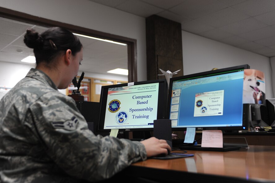 MINOT AIR FORCE BASE, N.D. -- Airman 1st Class Ashley Work, 5th Comptroller Squadron budget analyst, browses the online sponsorship course web page on AF portal Jan. 19. Interested sponsors are encouraged to access the sponsorship training link through the AF portal system. The online course offers them with the necessary tools to ensure a smooth transition for arriving Airmen. (U.S. Air Force photo/Airman 1st Class Jose L. Hernandez) 

