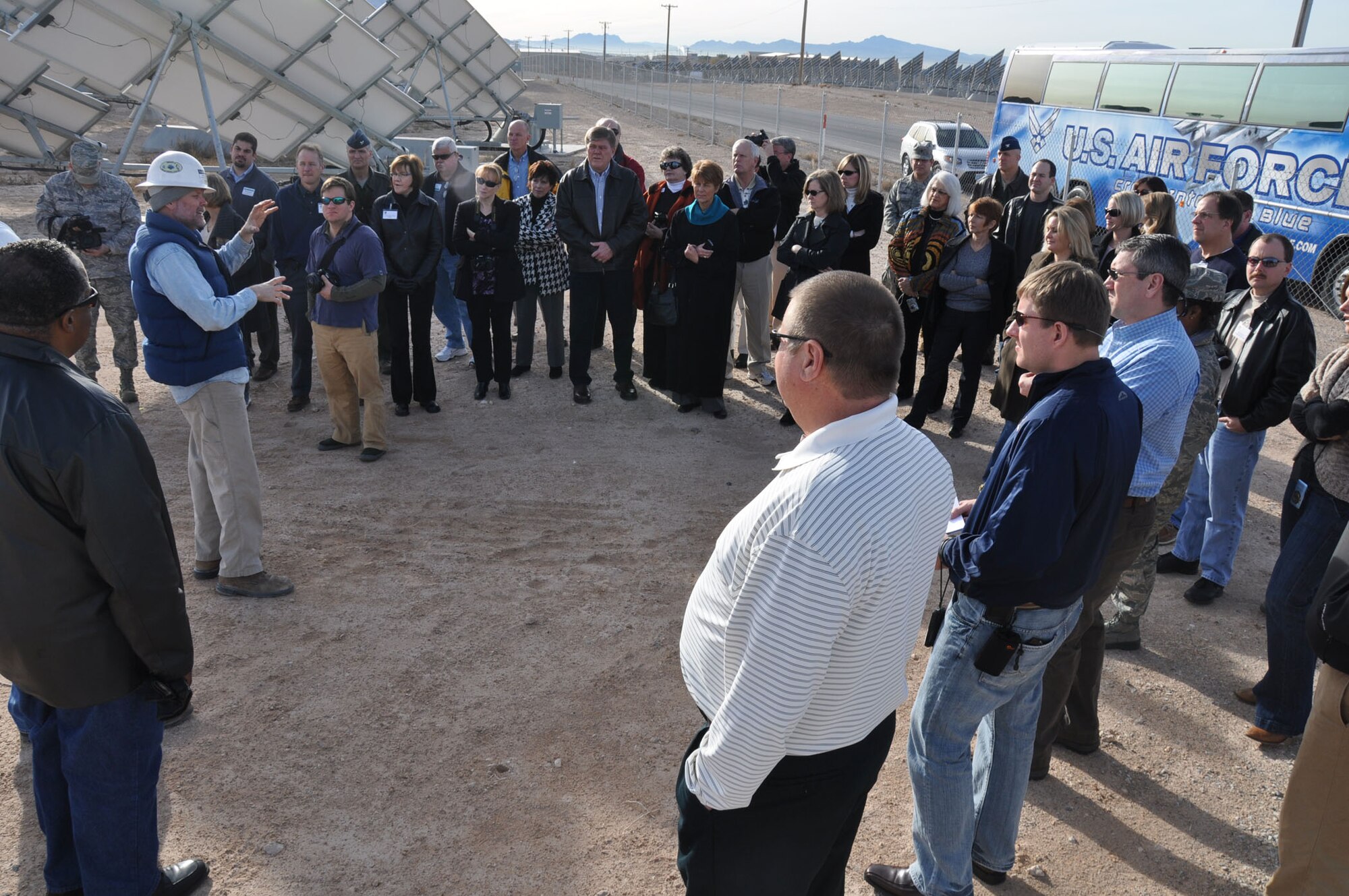 Civic leaders from the 315th Airlift Wing, Joint Base Charleston, S.C. and 919th Special Operations Wing, Duke Field, Fla. join flight crew and leadership during a two-day training mission and tour of Nellis AFB, Nev. Jan. 13-14, 2011.  Civic leader tours provide the opportunity for the USAF Reserve to show employers and members of the community the talents and skills reservists posses while performing their missions locally and globally. (U.S. Air Force photo/Capt. Wayne Capps)