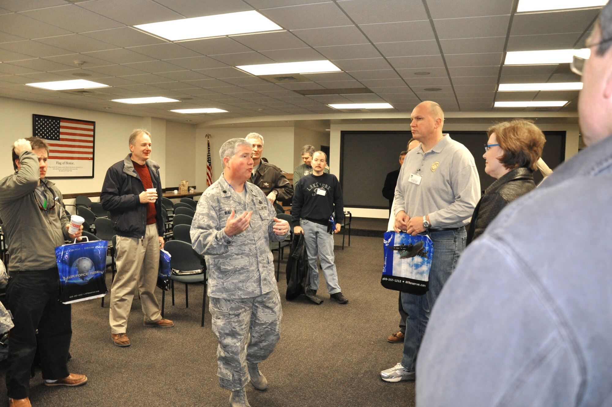 Civic leaders from the 315th Airlift Wing, Joint Base Charleston, S.C. and 919th Special Operations Wing, Duke Field, Fla. join flight crew and leadership during a two-day training mission and tour of Nellis AFB, Nev. Jan. 13-14, 2011. Civic leader tours provide the opportunity for the USAF Reserve to show employers and members of the community the talents and skills reservists posses while performing their missions locally and globally. (U.S. Air Force photo/Capt. Wayne Capps)