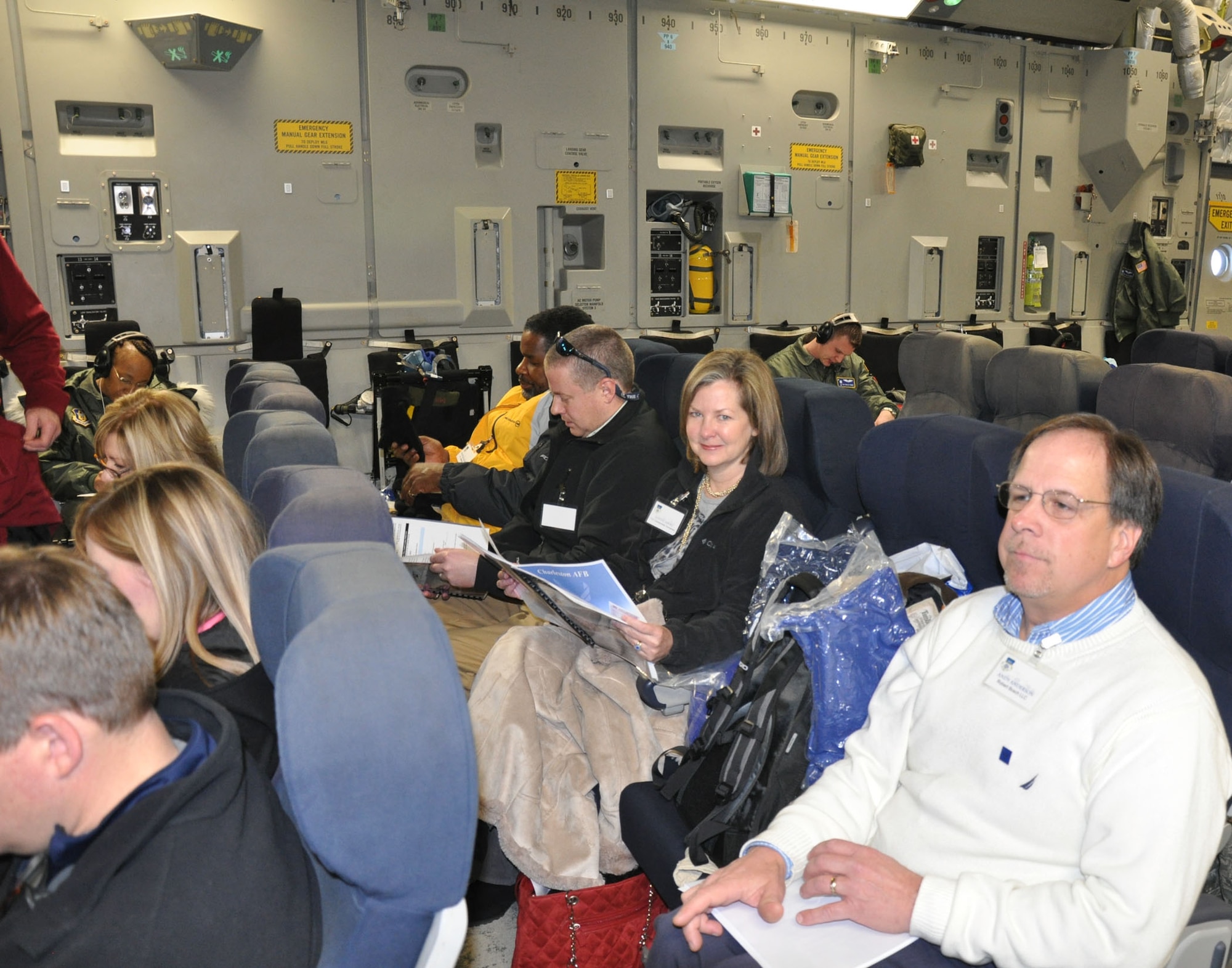 Civic leaders from the 315th Airlift Wing, Joint Base Charleston, S.C. and 919th Special Operations Wing, Duke Field, Fla. join flight crew and leadership during a two-day training mission and tour of Nellis AFB, Nev. Jan. 13-14, 2011. Civic leader tours provide the opportunity for the USAF Reserve to show employers and members of the community the talents and skills reservists posses while performing their missions locally and globally. (U.S. Air Force photo/Capt. Wayne Capps)