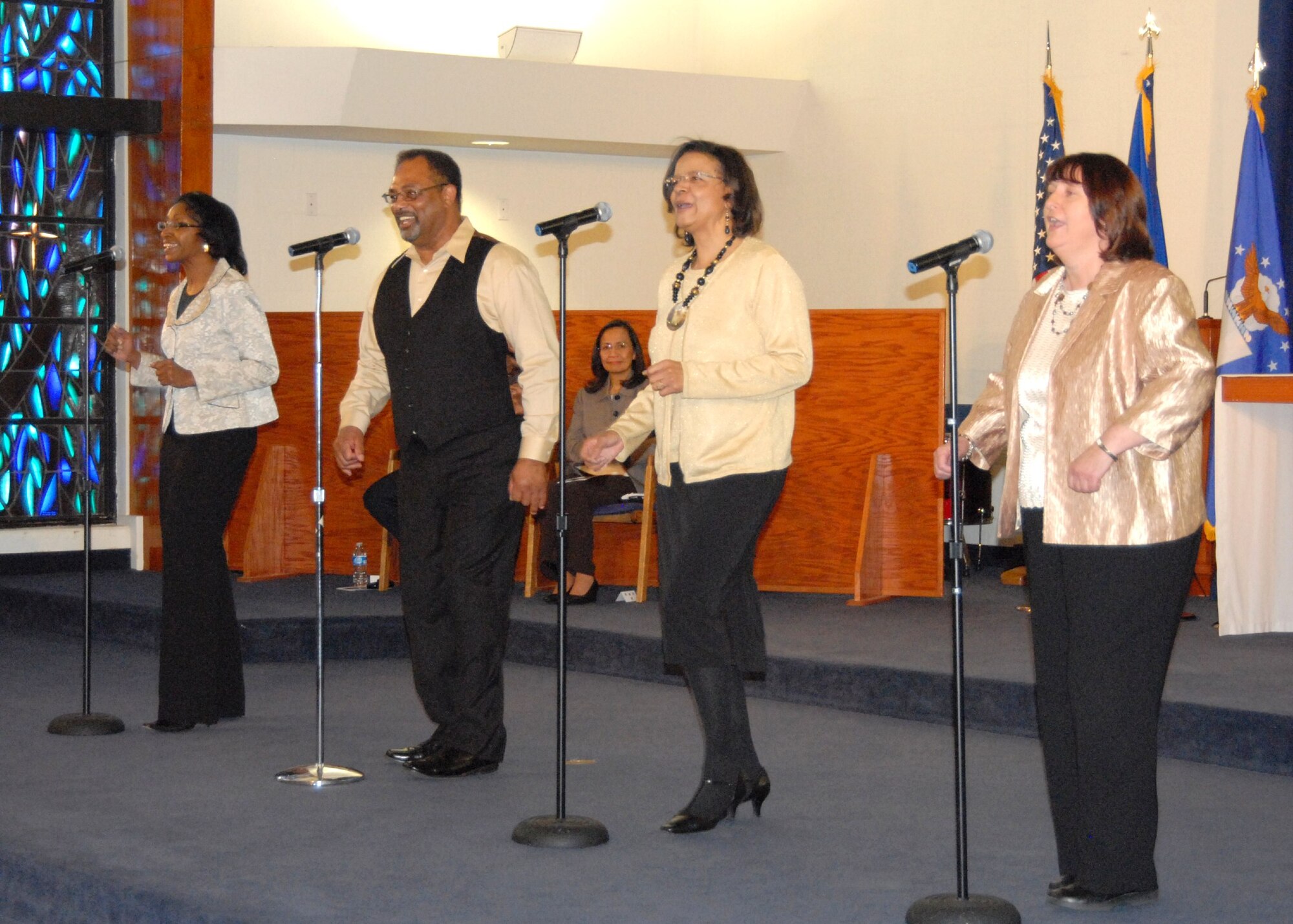 Gospel singers from the Edwards community performed several songs at Chapel 1 during the commemorative Dr. Martin Luther King Jr. service Jan. 13. The chapel was the end point of a march held to celebrate Dr. King's legacy. (Air Force photo by Kenji Thuloweit)
