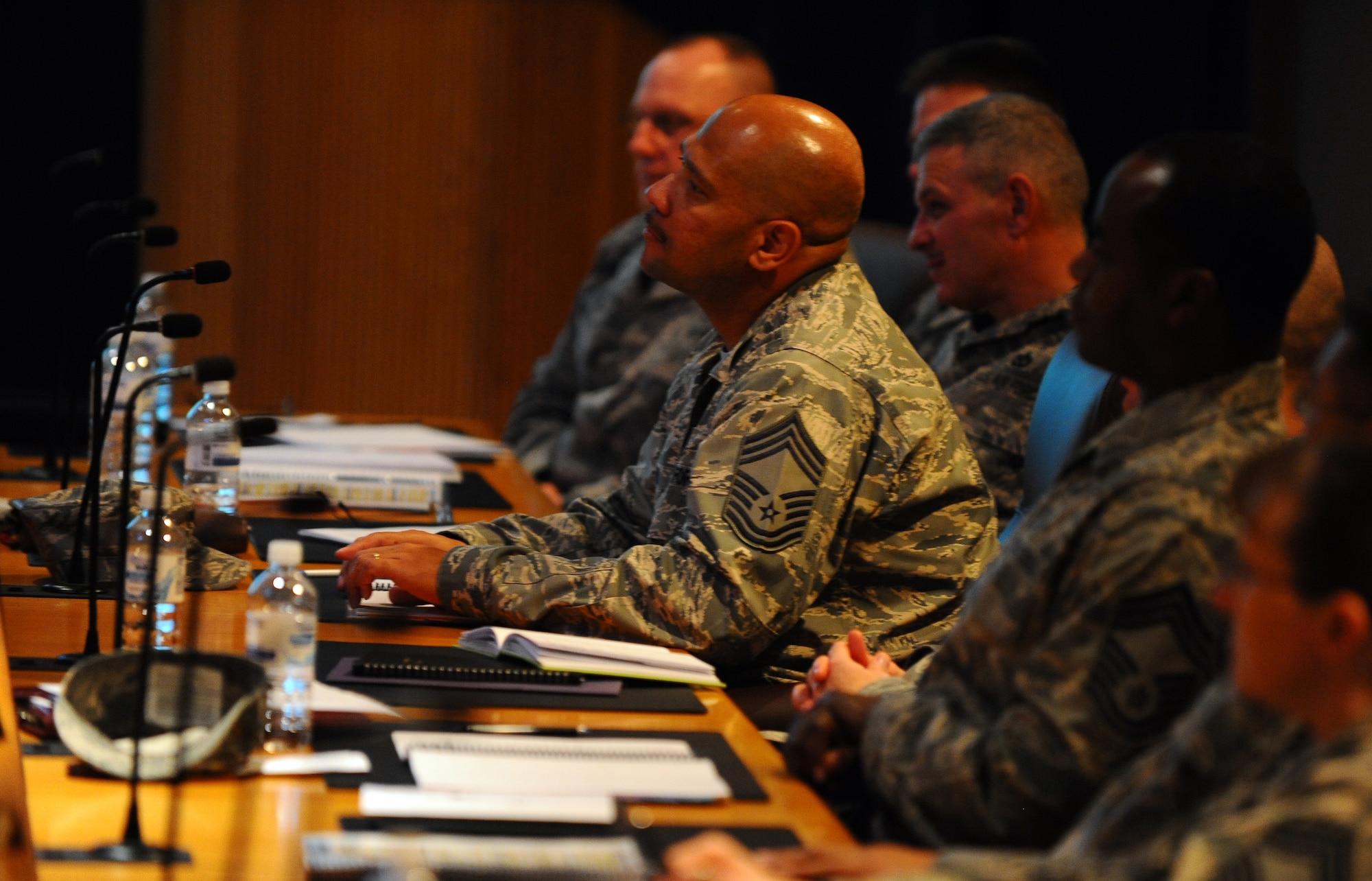 OFFUTT AIR FORCE BASE, Neb. - Chief Master Sergeant Kent Davis, a Chief Enlisted Manager from Dyess AFB, attends the Air Combat Command's Annual Chief Master Sergeant Orientation held at the Dougherty Conference Center, January 11.  Chief selects from across ACC converged at Offutt for the six-day orientation. U.S. Air Force Photo by Josh Plueger (released)