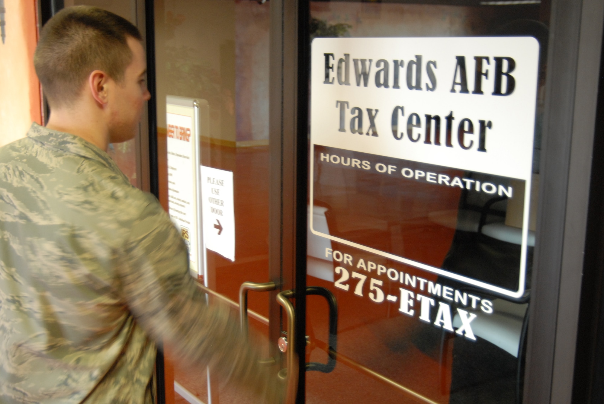 The Edwards Tax Center at the Desert Mall will open Jan. 30 to assist in filing taxes for active duty servicemembers, retirees and reservists on active duty orders. Appointments can be scheduled beginning Jan. 24, while walk-ins are welcome on Fridays from 9 a.m. to 1 p.m. only for those filing Form 1040EZ. (Air Force photo by Kate Blais)