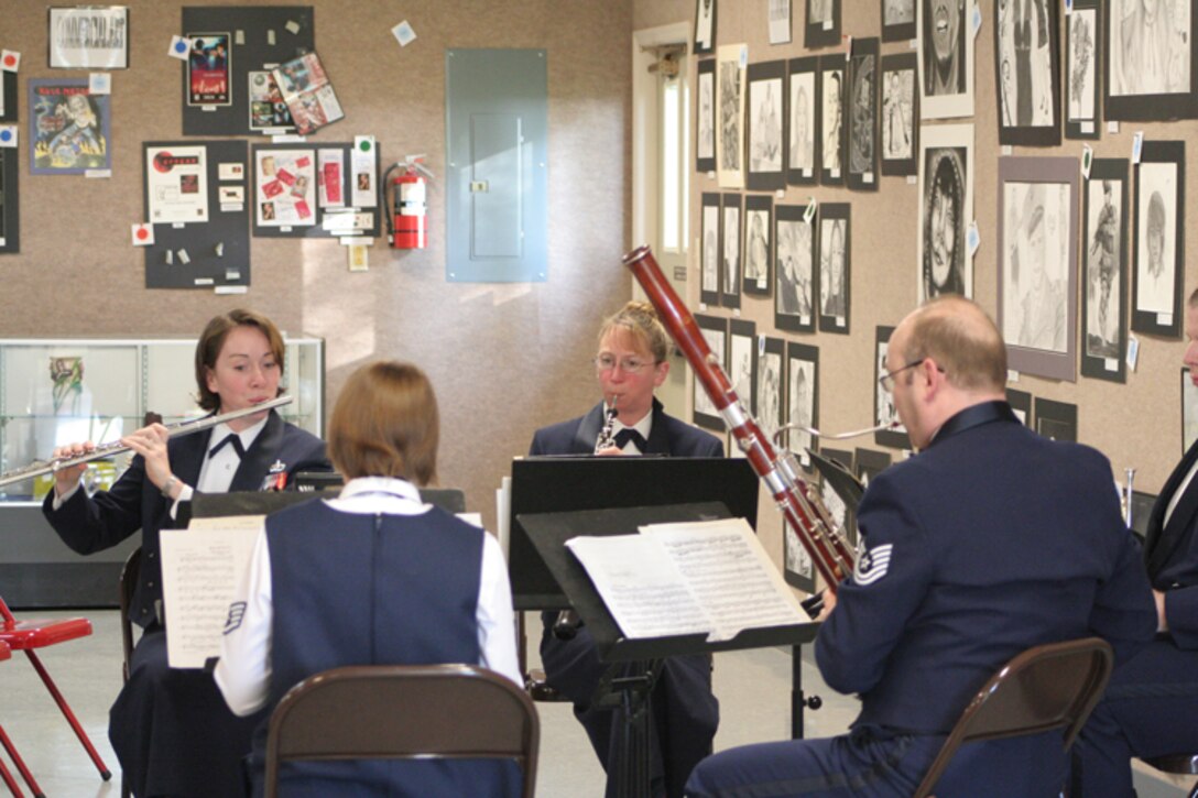 Huffman Prairie Winds woodwind quintet performs at the Preble County Fine Arts Center in Eaton, Ohio. (U.S. Air Force photo/Staff Sgt. Jeremy Nee)