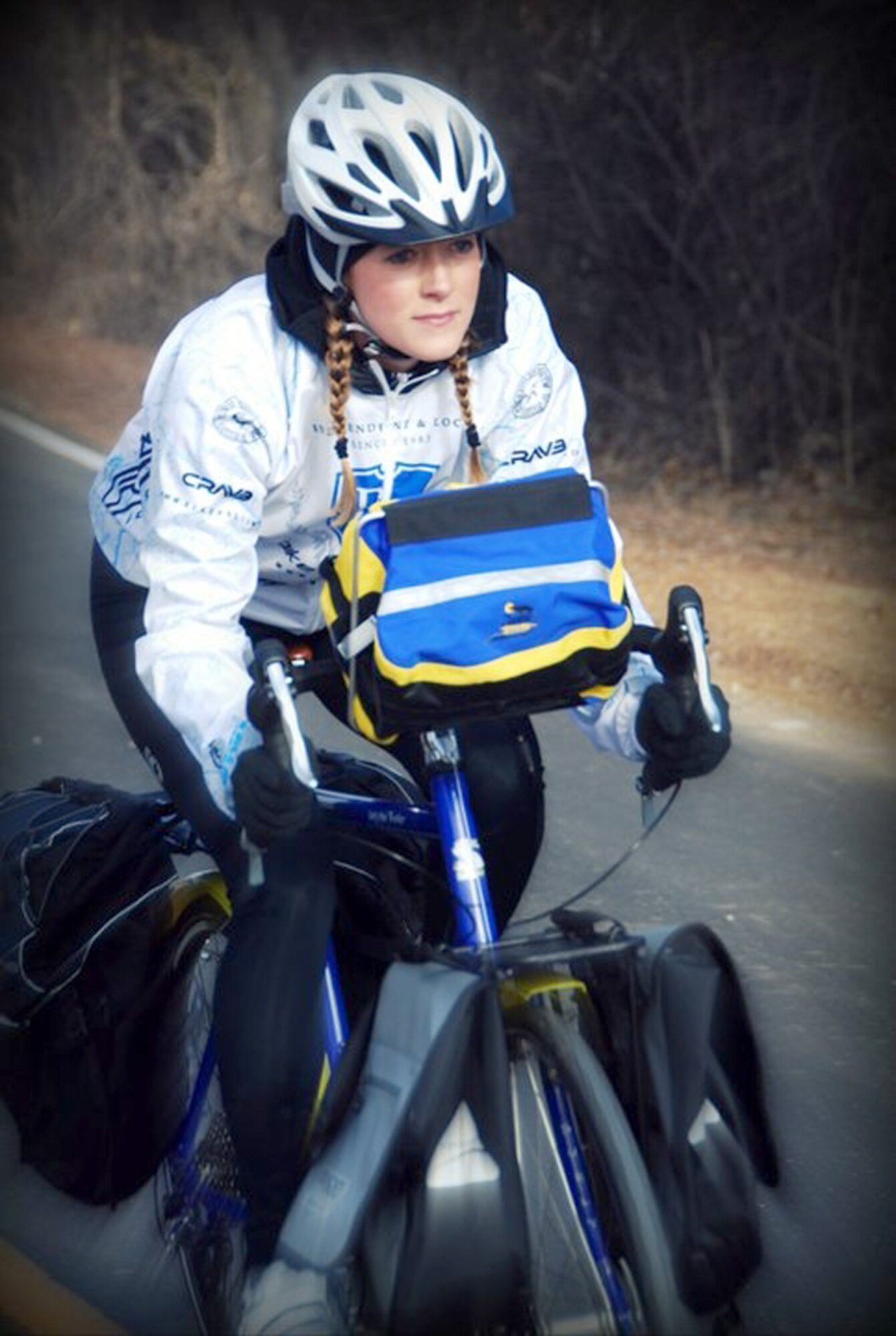 Janna Buttrick embarks on a cross-country winter bike journey as part of her "Janna's Fighting the Traffic Tour" to raise money to save young girls from being forced into the sex trade. Ms. Buttrick cycled from Lincoln, Neb., to MacDill Air Force Base, Fla., where her father, Chaplain (Maj.) David Buttrick is assigned. (Courtesy photo)