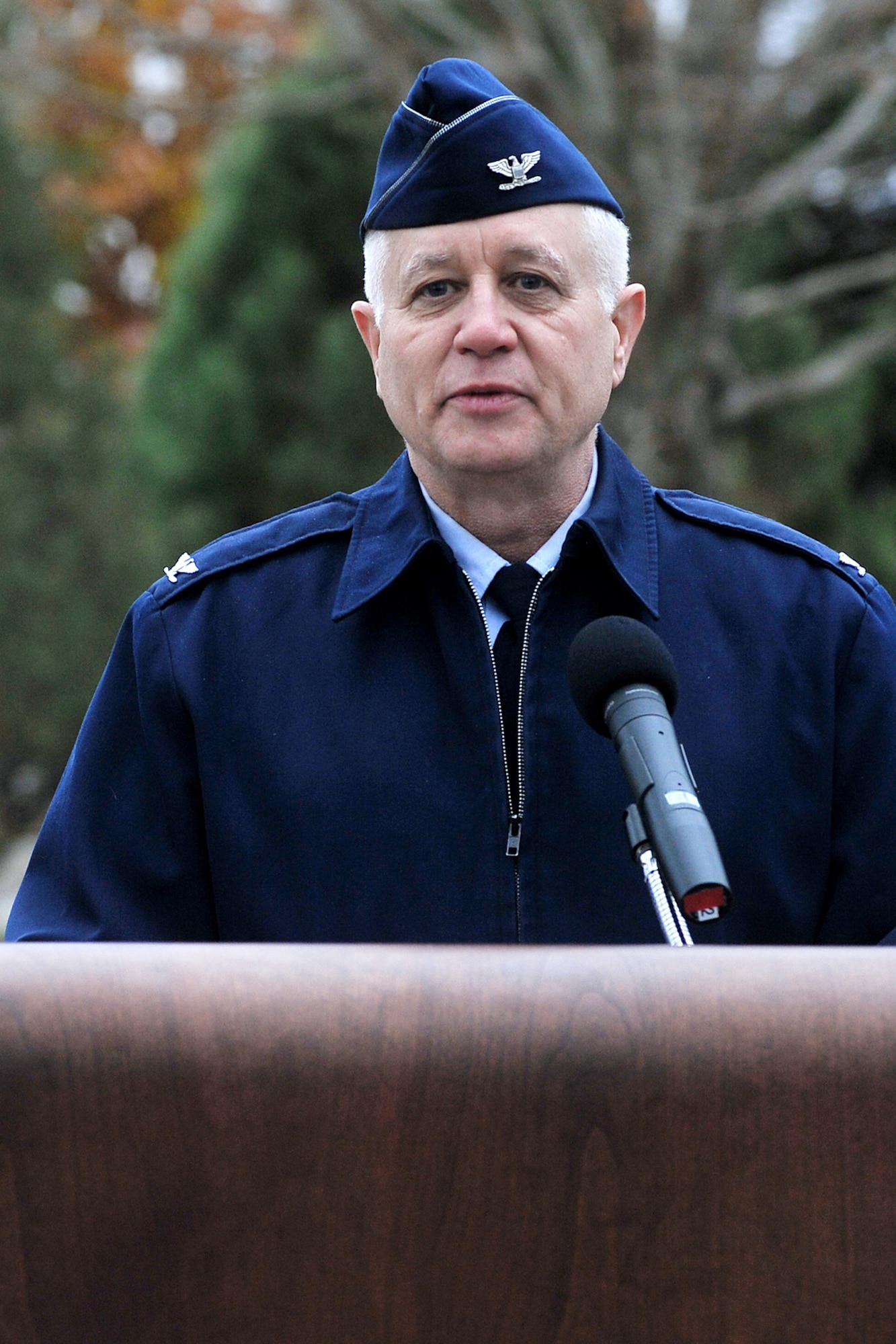 Chaplain (Col.) Carl Swanson addresses the audience at a special dedication ceremony Nov. 29, 2010, at Offutt Air Force Base, Neb. Chaplain Swanson is the 55th Wing chief chaplain. (U.S. Air Force photo/Charles Haymond) 