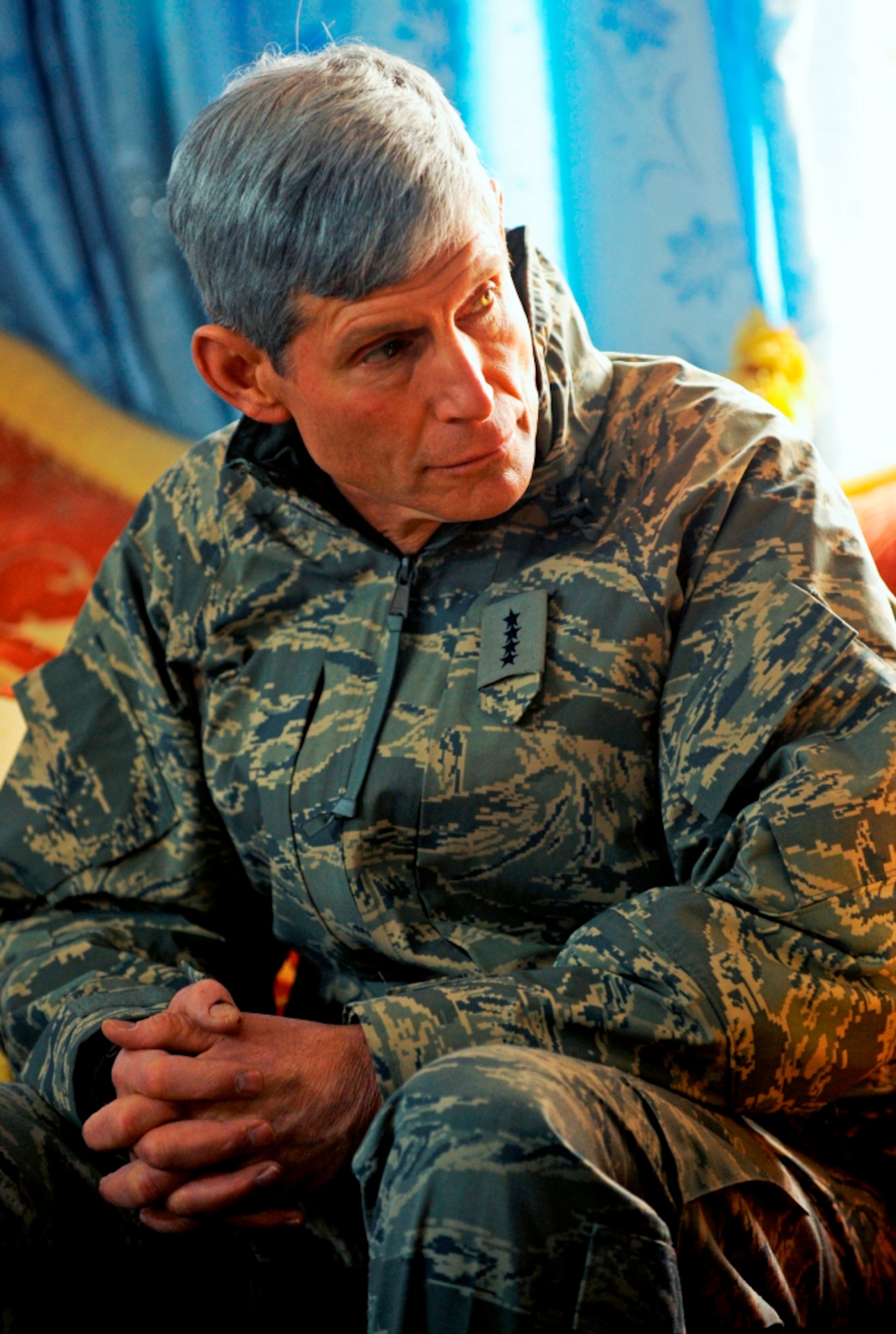 Air Force Chief of Staff Gen. Norton Schwartz listens as Ashraf Naseri, the Zabul provincial governor, talks about the relationship between the local government and Provincial Reconstruction Team Zabul Jan. 20, 2011, during a visit to Forward Operating Base Smart, Afghanistan. The visit was part of the general's trip to the U.S. Central Command area of responsibility. (U.S. Air Force photo/Staff Sgt. Brian Ferguson)