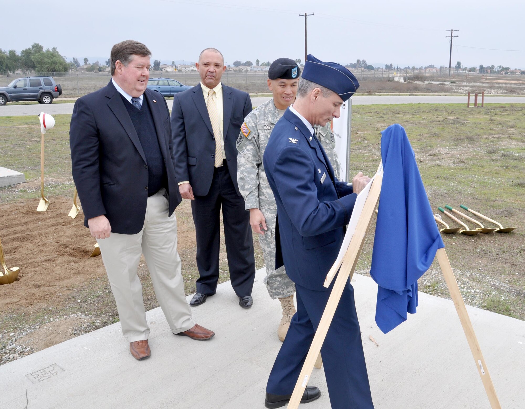 March ARB held a ceremony at the site of the new indoor firing range which will feature 28 indoor firing lanes.  (U.S. Air Force photo/ Staff Sgt. Kevin Chandler)