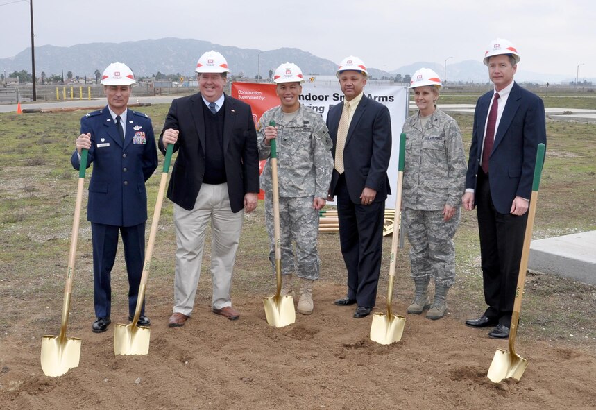 March ARB held a ceremony at the site of the new indoor firing range which will feature 28 indoor firing lanes.  (U.S. Air Force photo/ Staff Sgt. Kevin Chandler)