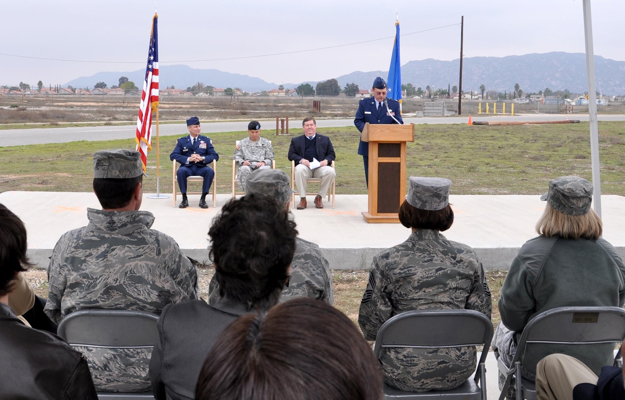 March ARB held a ceremony at the site of the new indoor firing range which will feature 28 indoor firing lanes.  (U.S. Air Force photo/ Staff Sgt. Kevin Chandler)