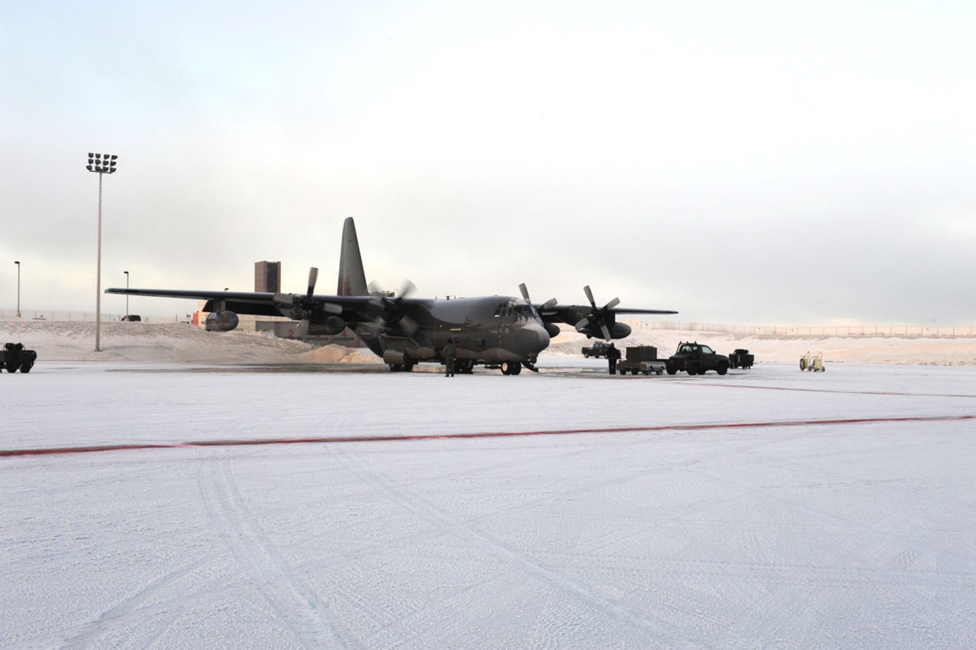 A C-130 prepares for takeoff at Kulis Air National Guard Base, Jan. 10. (U.S. Air Force photo/Luke Waack)