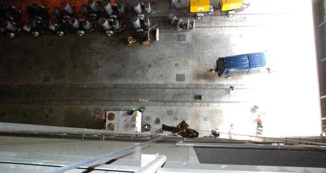 CAPE CANAVERAL AIR FORCE STATION, Fla. - A reserve pararescueman from the 920th Rescue Wing is hauled up several stories with his "victim". The PJs train with ROCO Rescue, a high-angle, high-altitude and confined space rescue course. Skills learned and "re-freshed" here help prepare the PJS and combat rescue officers for any type of rescue they may encounter either here or overseas. (U.S. Air Force photo/Staff Sgt. Leslie Kraushaar)