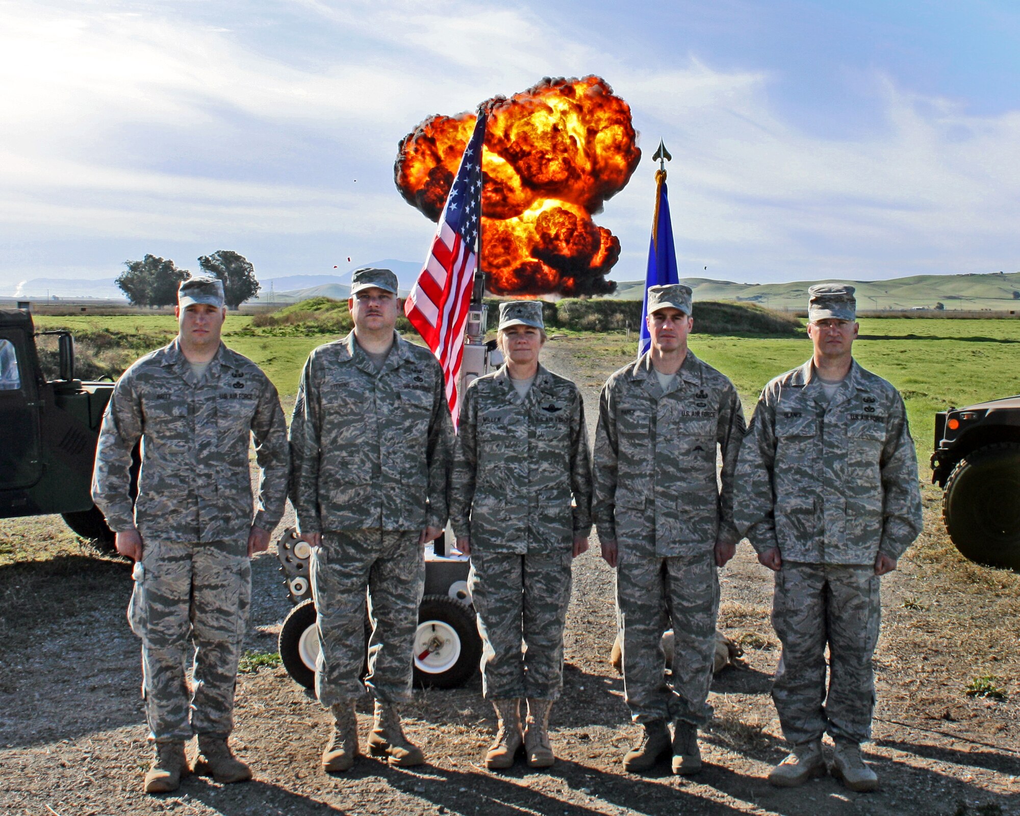 The 349th Explosive Ordnance Disposal flight whose motto is "initial success or total failure," celebrates  winning Air Force Reserve Command EOD Flight of the Year in 2009 and again in 2010. (U.S. Air Force photo/ Lt. Col. Robert Couse-Baker)