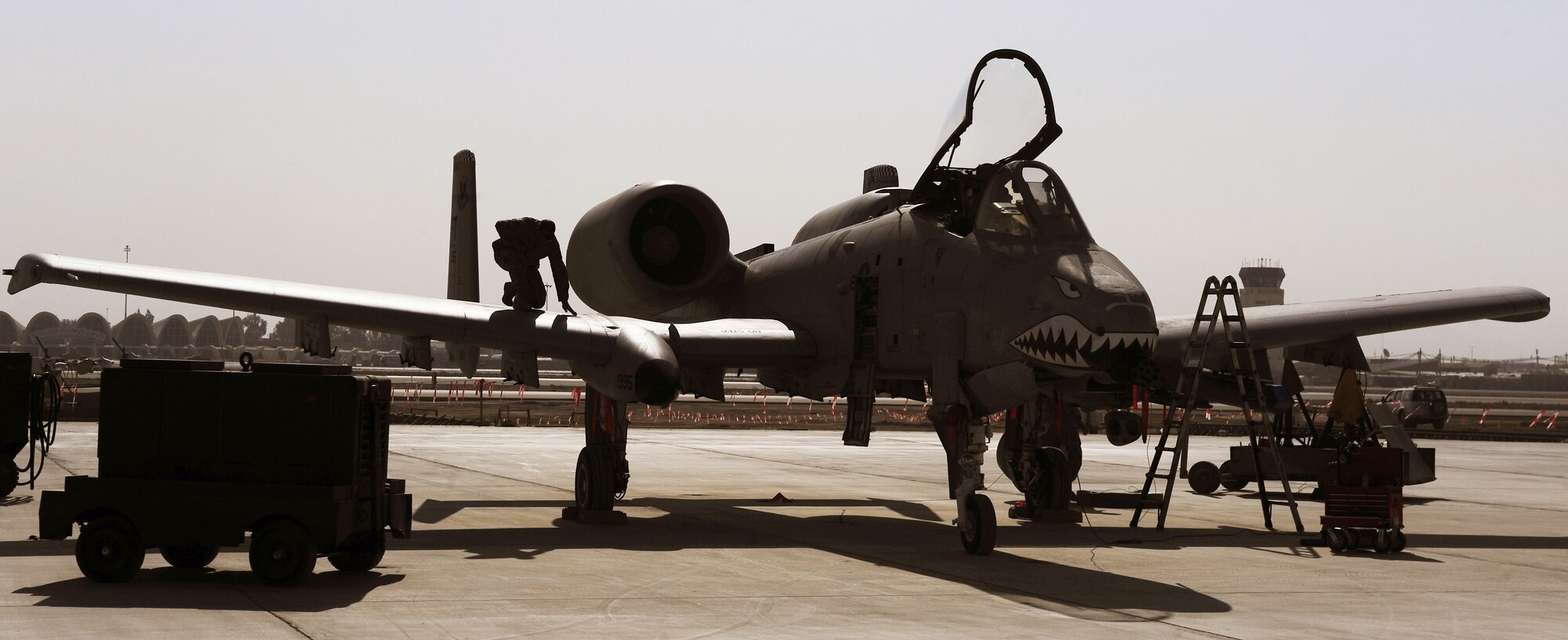 Staff Sgt. William Cooper conducts an intake and exhaust inspection on an A-10C Thunderbolt II, Jan. 11, 2011, at Kandahar Airfield, Afghanistan. The 75th Expeditionary Fighter Squadron recently moved their assets to the other side of the flightline, marking the first of many moves toward consolidating the wing?s missions. Sergeant Cooper is an electro-environmental craftsman assigned to the 451st Expeditionary Aircraft Maintenance Squadron. (U.S. Air Force photo/Senior Airman Willard E. Grande II)