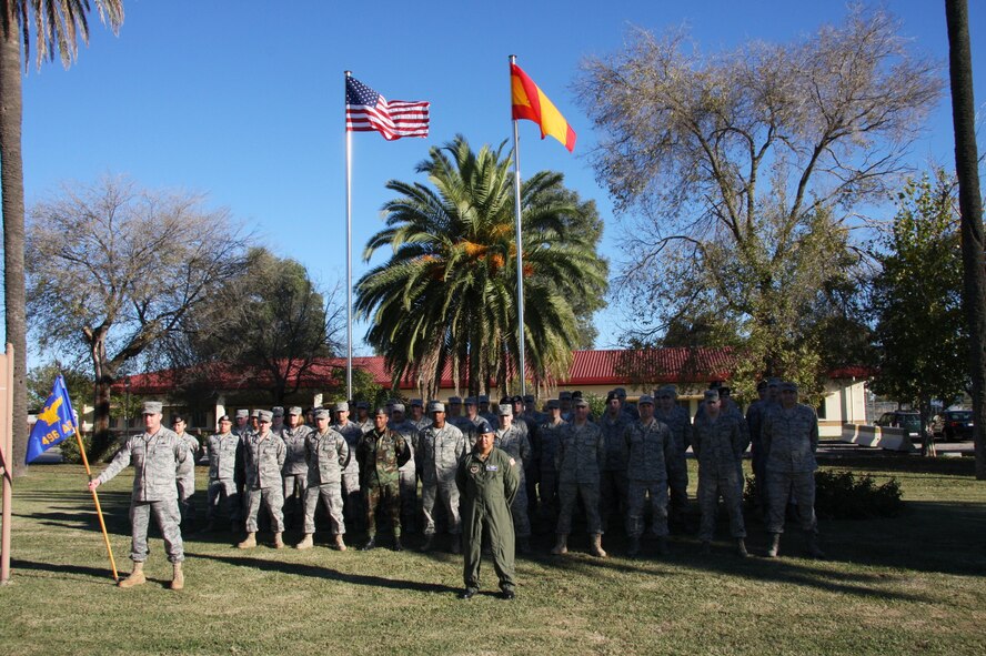 The Matadors of Moron Air Base in Spain take part in a first Friday retreat ceremony.