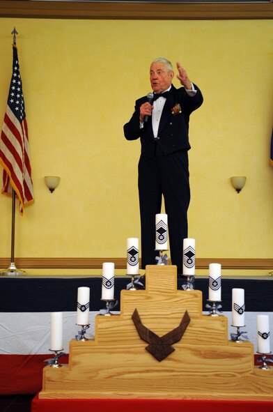 Chief Master Sgt. of the Air Force #5 Robert Gaylor, was chosen to be the guest speaker during the Chief Master Sergeant Recognition Ceremony held at the Barksdale Club, Jan. 21. He spoke to the newly appointed chief selects about responsibility and taking care of themselves and the Airmen they lead. (U.S. Air Force photo/ Senior Airman Alexandra M. Boutte) (RELEASED)