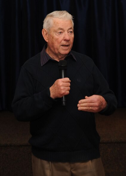 Chief Master Sergeant of the Air Force #5 Robert Gaylor, speaks to Airmen at an All Call at the Stripes Club on Barksdale Air Force Base, La., Jan. 21. Chief Gaylor was the guest speaker at the Chief Recognition Ceremony held later that day. (U.S. Air Force photo/Airman 1st Class Sean Martin)(Released)