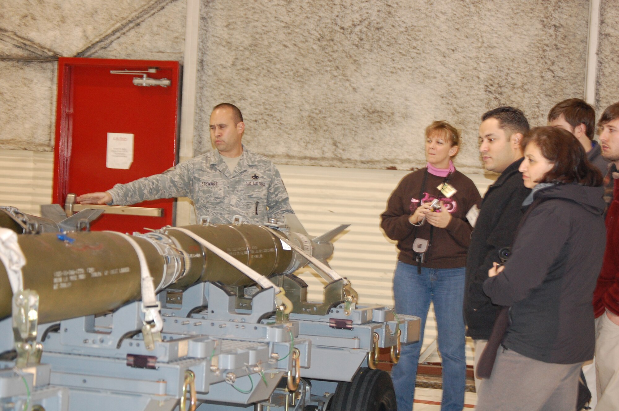Civic leaders from across the state of North Carolina, to include the Wayne Leaderhip class, learn about the munitions loaded on an F-15 Strike Eagle during a tour of Seymour Johnson on Jan. 21. (USAF photo by Ms. Donna Lea, 916ARW/PA)
