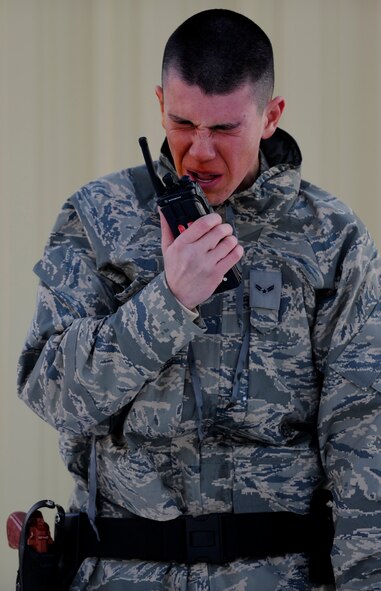 U.S. Air Force Airmen with the 75th Security Forces Squadron rinse Oleoresin capsicum, or pepper spray, from their eyes during mandatory training for new security forces Airmen at Hill Air Force Base, Utah, Jan. 5, 2011. The spray produces tears and pain, and the full effects last 30 to 45 minutes. (U.S. Air Force photo by Airman 1st Class Allen Stokes/Released)

