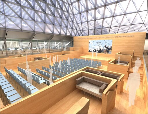 An artist's rendering of the U.S. Air Force Academy's new Center for Character and Leadership Development. The design is in keeping with that of the iconic academy chapel. Courtesy graphic
