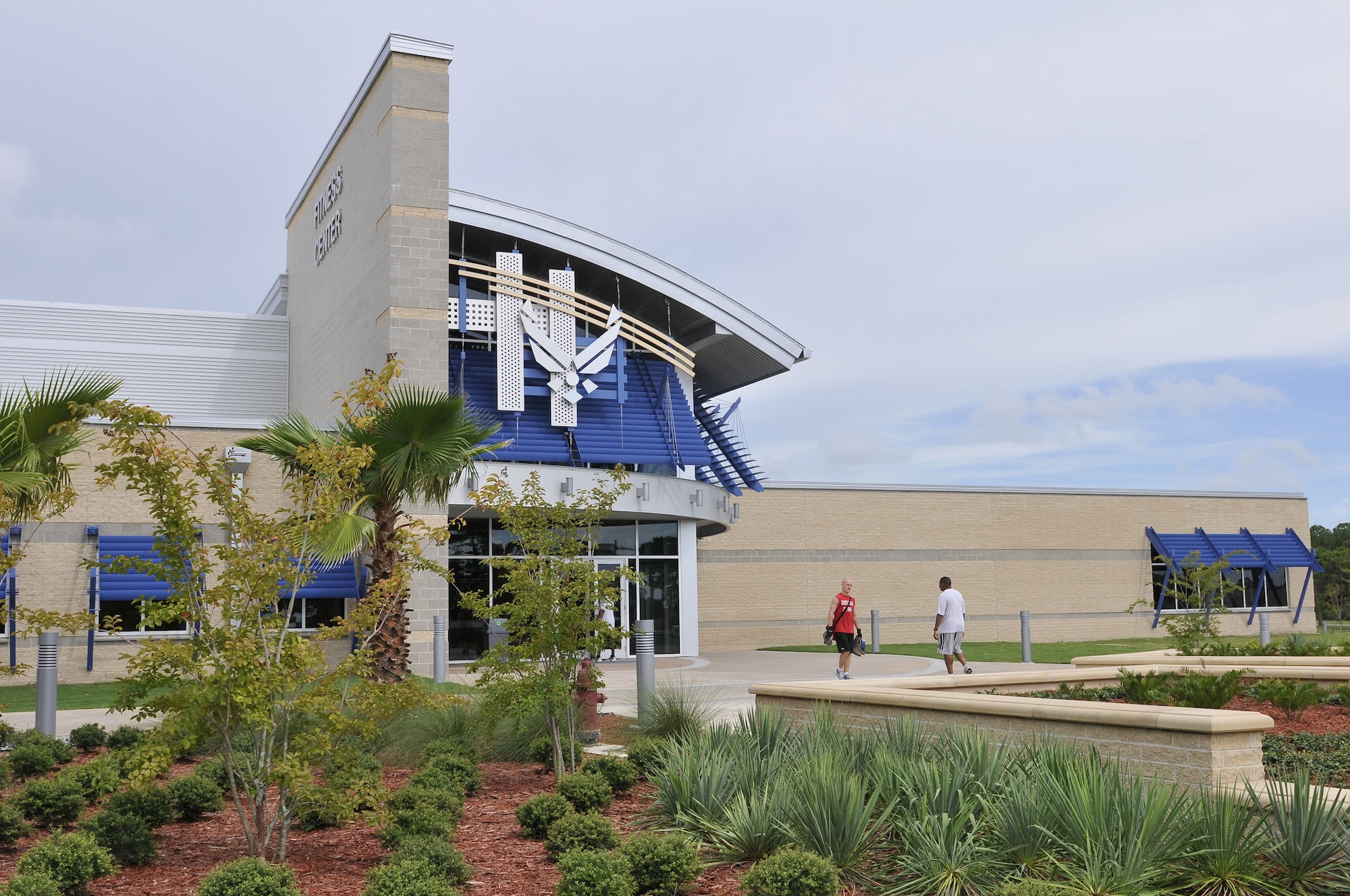 TYNDALL AIR FORCE BASE, Fla. --  Tyndall opened a new fitness center Aug. 20 that is expected to reach the U.S. Green Building Council’s Leadership in Energy and Environmental Design Platinum level thanks to energy savings and environmentally friendly technologies including solar panels, or photovoltaics. The building also has a cool roof and solar-generated hot water system which are expected to help achieve a 9-percent energy savings for the building. (Air Force photo by Sarah English)