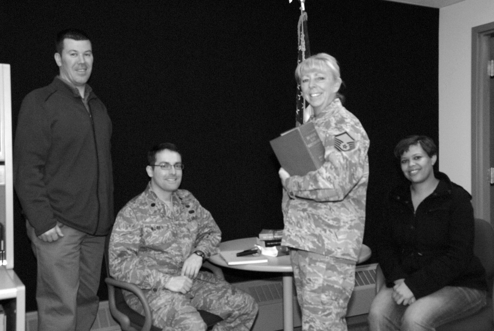The 442nd JAG office included: Capt. Timothy O'Conner, deputy judge advocate; Lt. Col. Jeff Morris, judge advocate; Master Sgt. (ret.) Linda Yeates, paralegal assistant, and Tech. Sgt. Tamika Jacobs, paralegal assistant. The 442nd JAG office is part of the 442nd Fighter Wing, an A-10 Thunderbolt II Air Force Reserve unit at Whiteman Air Force Base, Mo. Sergeant Yeates recently retired from the office after more than 21 years serving in the Armed Forces. 