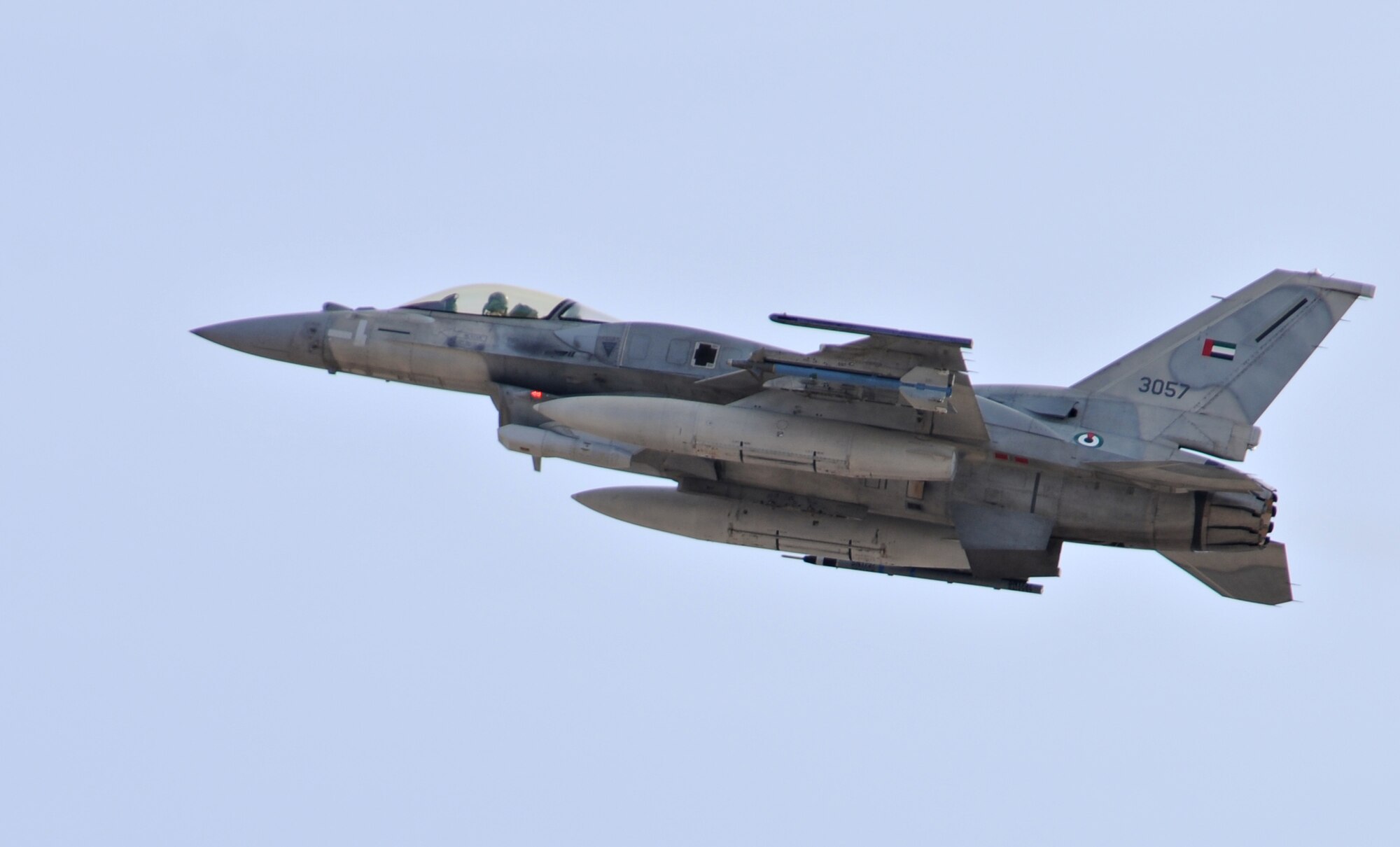 NELLIS AIR FORCE BASE, Nev. -- An F-16 Fighting Falcon from United Arab Emirates air force takes off from the flightline during the first day of Red Flag 11-2 Jan. 24. Red Flag is a combined exercise that provides a realistic combat training environment to the U.S. and its allies. (U.S. Air Force photo/Staff Sgt. Benjamin Wilson)