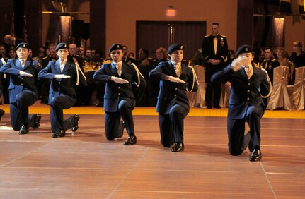 Members of the Louis D. Brandeis High School Air Force JROTC unarmed drill team, The Blue Aces, perform during the 2011 AETC Ball. Photo by Don Lindsey.
