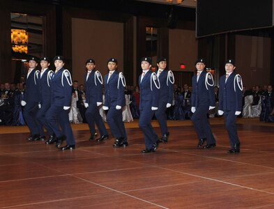 Members of the Louis D. Brandeis High School Air Force JROTC unarmed drill team, The Blue Aces, perform during the 2011 AETC Ball. Photo by Don Lindsey.