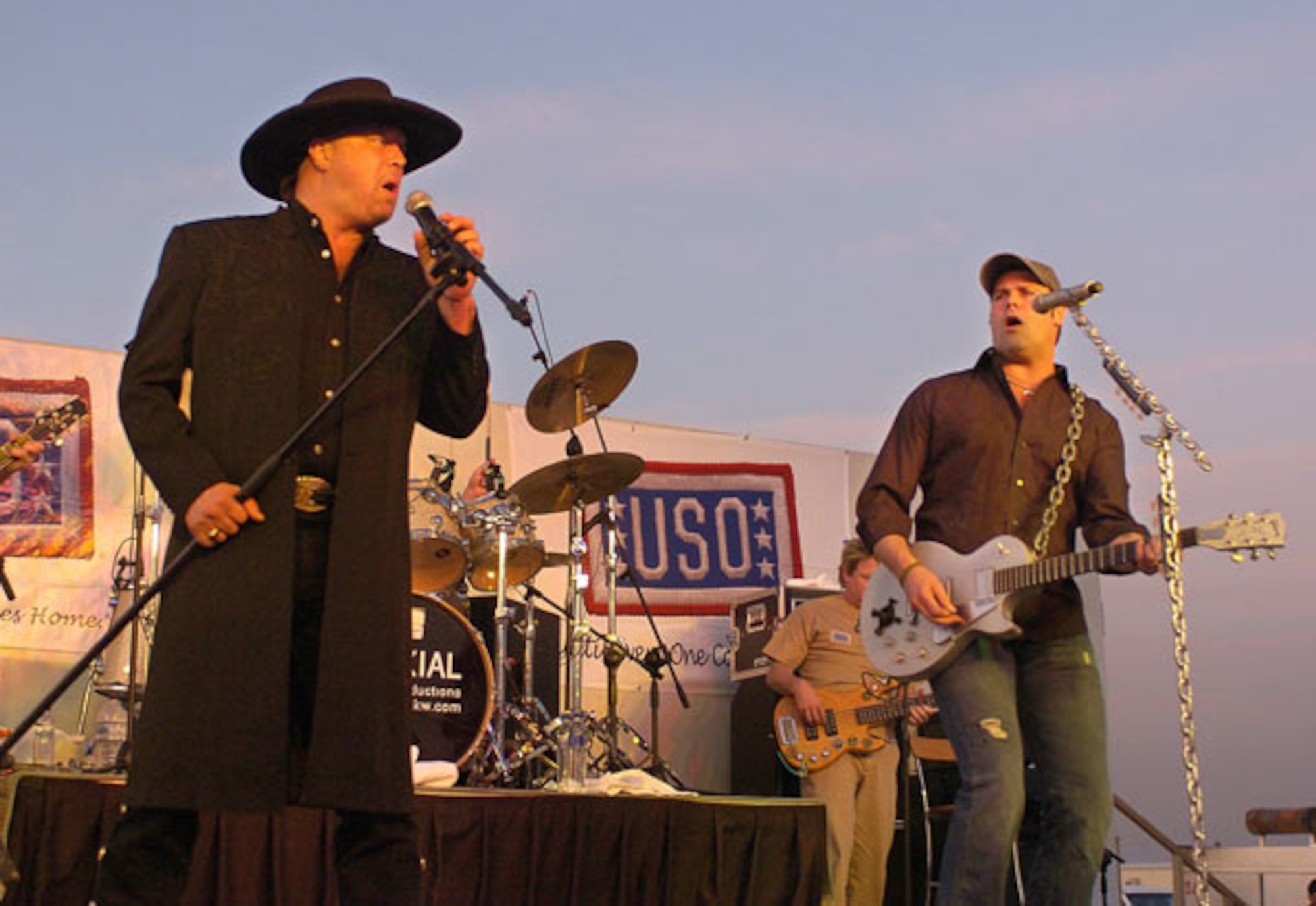 Country music duo, Montgomery Gentry, perform for troops during a USO tour. Montgomery Gentry will be on Kadena Jan. 28 for a ‘meet and greet’ at Kadena’s USO and a concert in the Marine hanger, building 762. (Courtesy photo by USO)