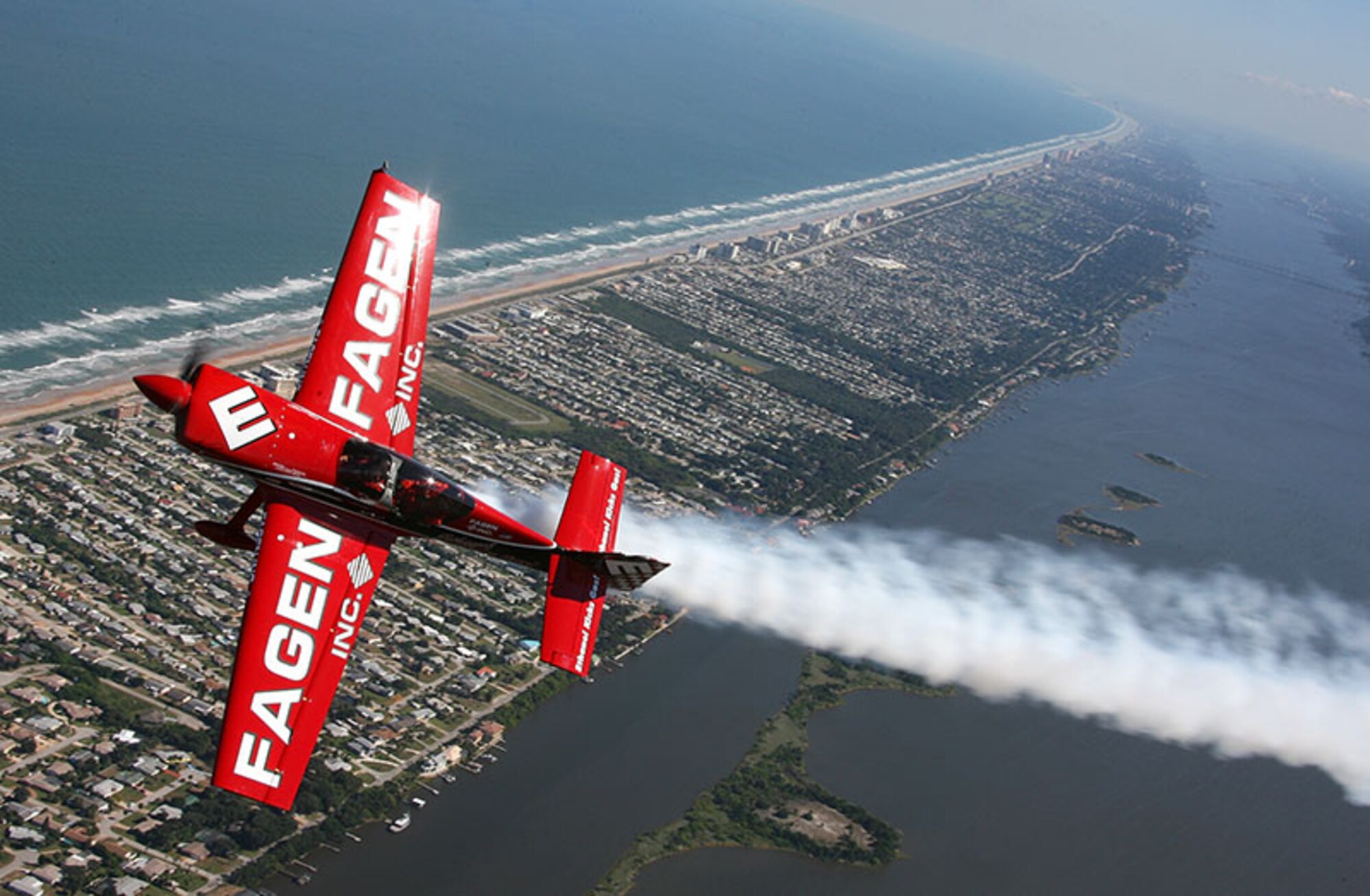 Pilot, Greg Poe, flies in the skies above Daytona Beach, Fla. (U.S. Air Force Base courtesy photo)