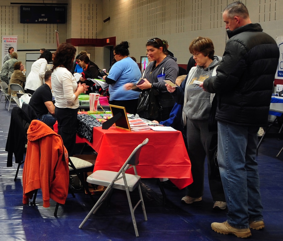 Airmen and their families attend the 2011 Wellness Expo which focused on staying fit and keeping healthy at Ellsworth Air Force Base, S.D., Jan. 22.  Airmen, their families and friends had the opportunity to visit with different vendors from around the region, and surrounding area as well as attend a variety of fitness and health demonstrations. (U.S. Air Force photo/Senior Airman Anthony Sanchelli)