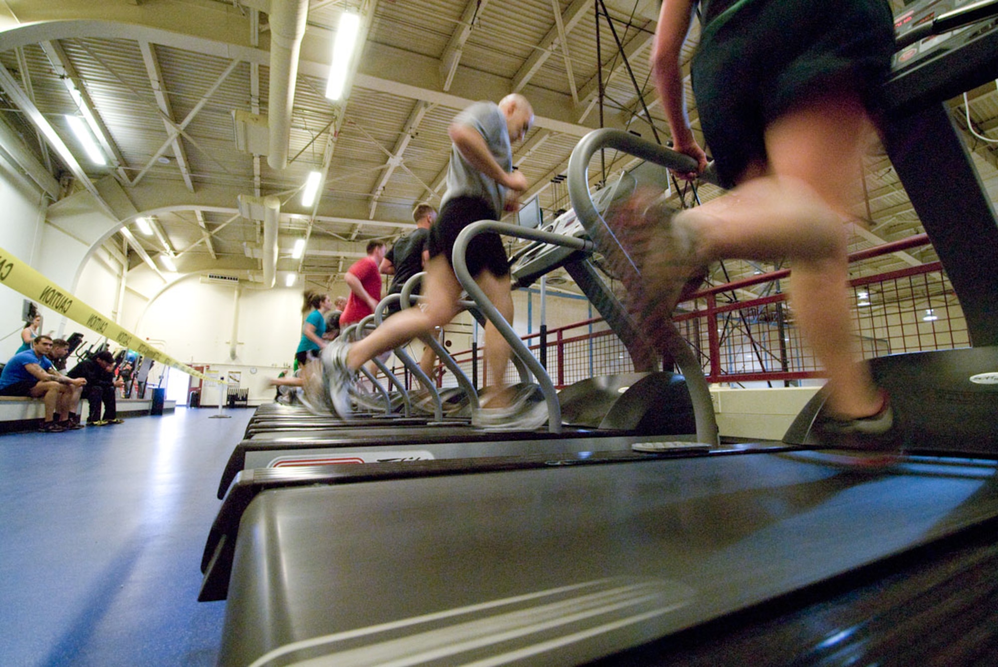 Arctic Warriors jog during the first part of Triathlon held at the Elmendorf Fitness Center, Joint Base Elmendorf-Richardson.  (U.S. Air Force photo/Steve White)