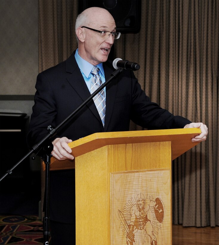 Chaplain (Maj. Gen.) Cecil R. Richardson addresses guests at the National Prayer Dinner Gala Jan. 21, 2011, at Grand Forks Air Force Base, N.D. The gala's theme, "Celebrating Courage through the Dark Times," was demonstrated through video interviews of Airmen who have faced challenges, and through prayer readings from different denominations. General Richardson is the Air Force chief of chaplains. (U.S. Air Force photo/Staff Sgt. Suellyn Nuckolls)