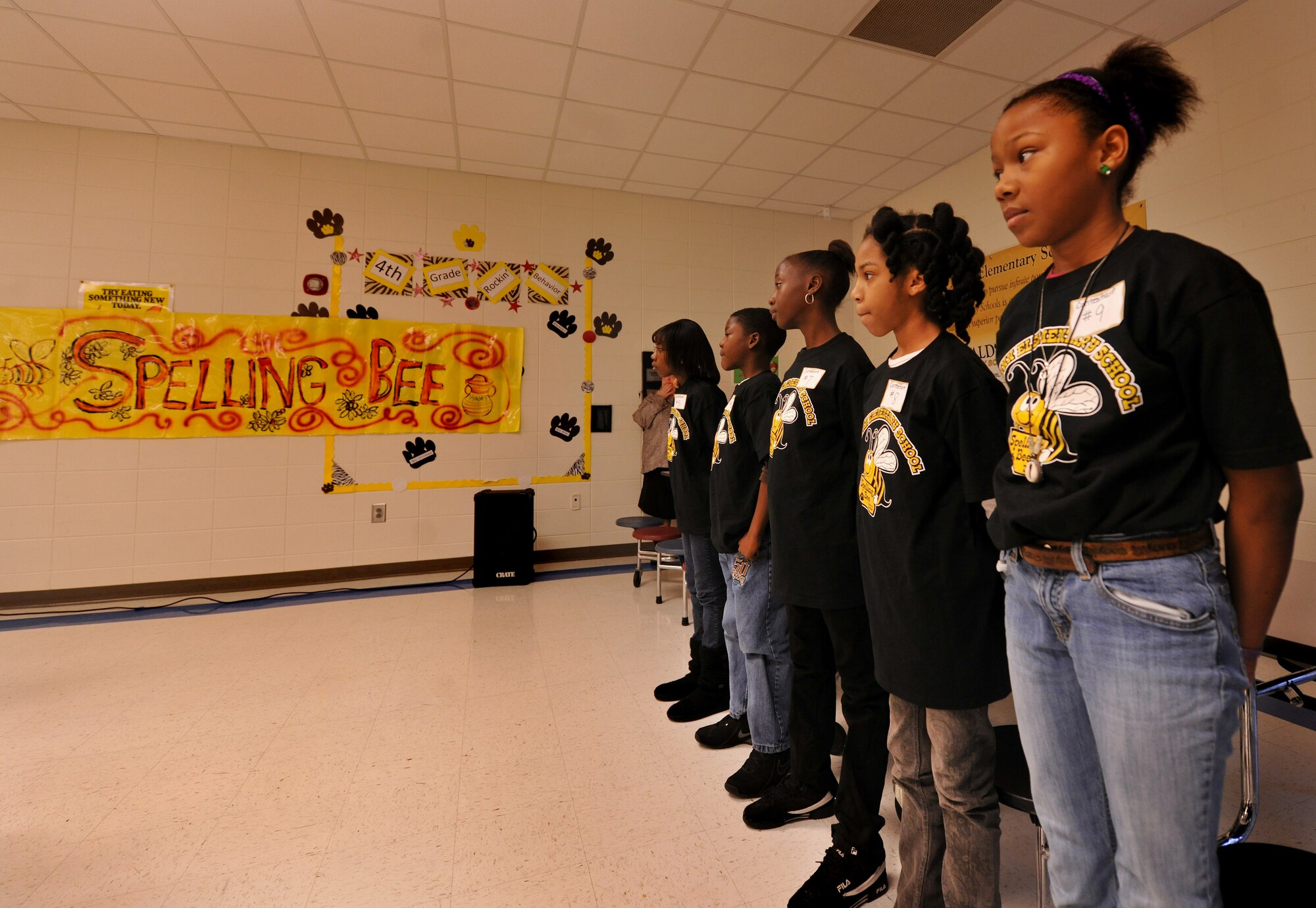 VALDOSTA, Ga.-- Students participating in the King and Queen Spelling Bee at William Gaines Nunn Elementary School wait for their turn to spell a word Jan. 21. This was the school’s second annual competition. (U.S. Air Force photo/Airman 1st Class Joshua Green)(RELEASED)
