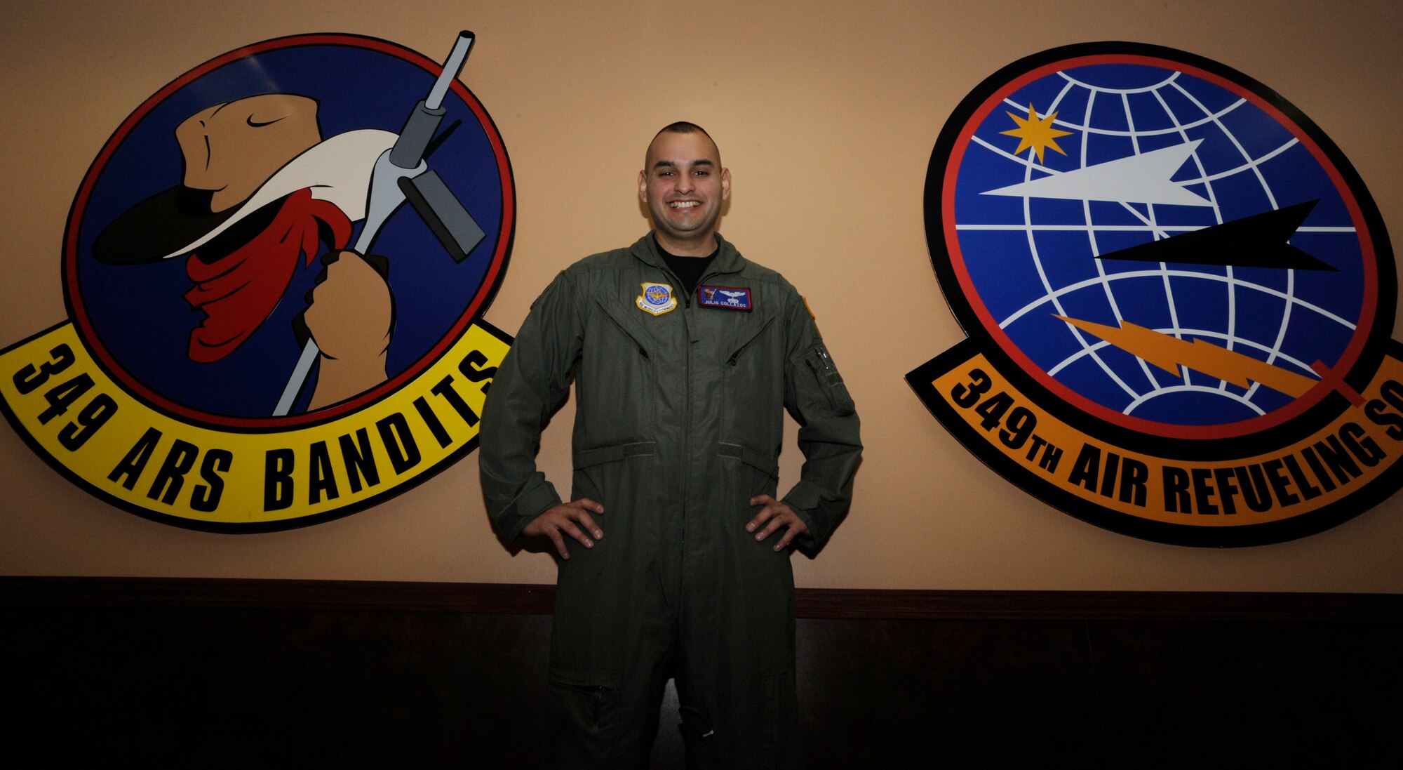 First Lt. Julio Collazos, 349th Air Refueling Squadron pilot, poses for a photo, Jan. 21, 2011, McConnell Air Force Base, Kan. Lieutenant Collazos recently took two local high school students under his wing to educate them on how to become Air Force officers. Lieutenant Collazos hopes to establish a mentoring program at McConnell incorporating the entire base. (U.S. Air Force photo/Airman 1st Class Armando A. Schwier-Morales)  