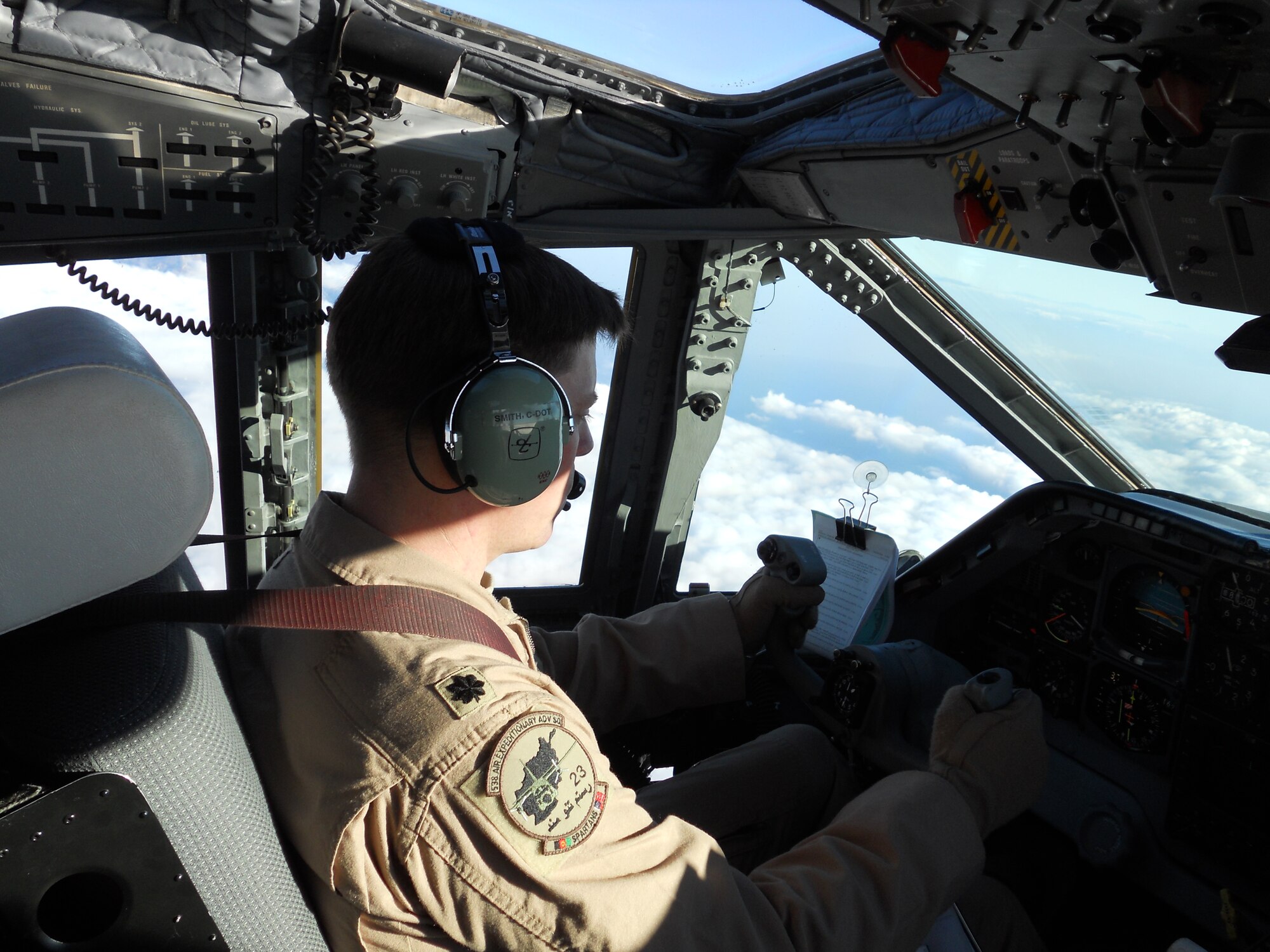 KABUL, Afghanistan – Lt. Col. Christopher Smith, commander of the 538th Air Expeditionary Advisory Squadron /NATO Air Training Command-Afghanistan advisor, flies the ninth C-27A Spartan belonging to the Afghan Air Force from Naples, Italy to Kabul. The C-27 is seen as the future of the AAF’s transport/cargo mission. (U.S. Air Force photo by Master Sgt. Matthew Thomas).