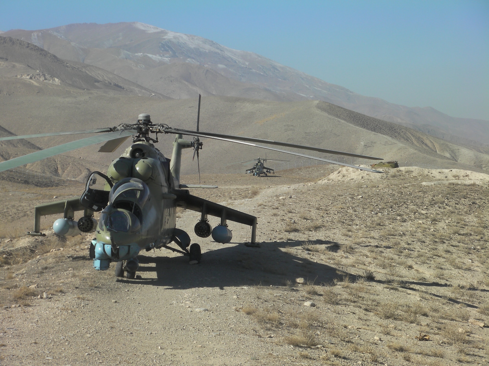 KABUL, Afghanistan - The Afghan Air Force forward staged the Mi-35 to provide a rapid response security force from the mountains overlooking Kabul. (U.S. Air Force photo/RELEASED).