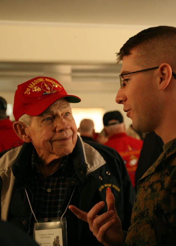 Honorable Howard “Buck” McKeon, chairman of the House of Armed Services Committee and congressman for the 25th district of Calif., talks to a lieutenant with 2nd Battalion, 4th Marine Regiment as the party observes Co. F training at the Marine Corps Mountain Warfare Training Center Bridgeport, Jan. 28, 2011. The company was learning how to utilize skis as a way of efficiently moving in snowy mountainous terrain.