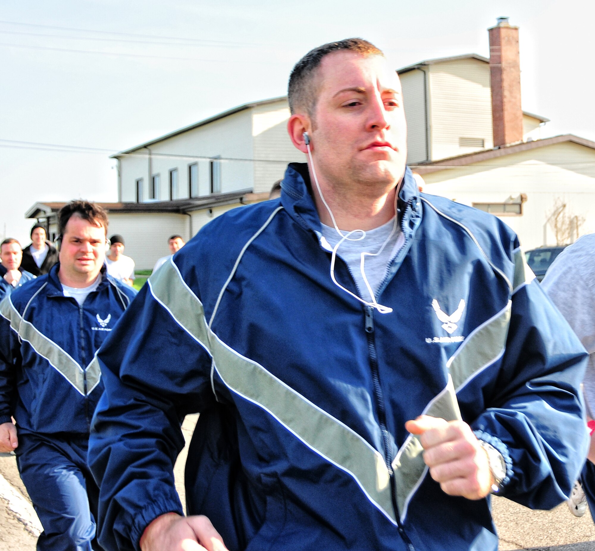 NIAGARA FALLS AIR RESERVE STATION, N.Y.- A 914th Airlift Wing member braves the cold Western New York weather during a Unit Physical Training test at the Niagara Falls Air Reserve Station, N.Y. Despite the cold temperatures in the region that the Airmen often face, they are still required to perfrom well on their tests. (U.S. Air Force Photo by SSgt. Joseph McKee)