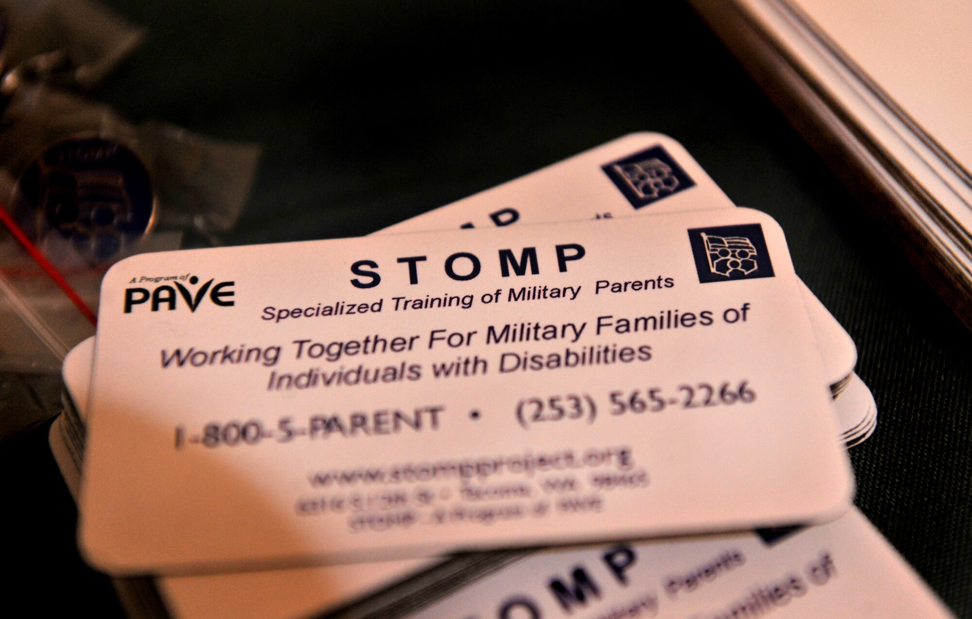 MOODY AIR FORCE BASE, Ga.-- A magnet with information about the Specialized Training of Military Parents (STOMP) program sits on a information table Jan. 27. The parent training is federally-founded and the information provided assists families who have children with special education or health needs. (U.S. Air Force photo/Airman 1st Class Joshua Green)(RELEASED)
