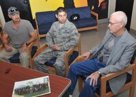 From left, Jack Paxton, Jr., Staff Sgt. Jason Paxton, 323rd Training Squadron, and Jack Paxton talk about serving as military training instructors for the Air Force. (U.S. Air Force photo/Alan Boedeker)