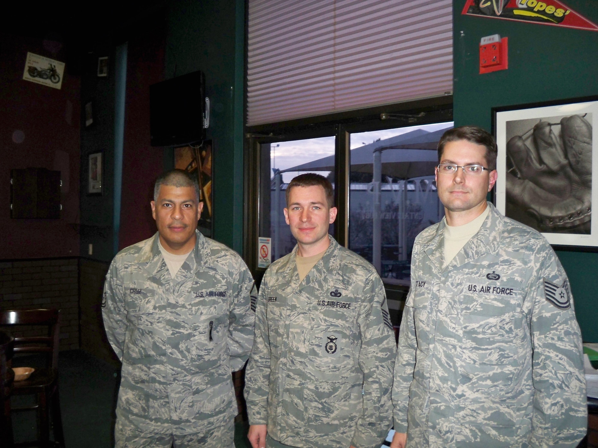 From left, Master Sgt. Javier Cruz, Air Force Inspection Agency, Top 3 vice president, Master Sgt. Cody Green, 377th Security Forces Squadron, Top 3 president, and Tech. Sgt. Jason Stacy, 377th Force Support Squadron, Top 3 treasurer.