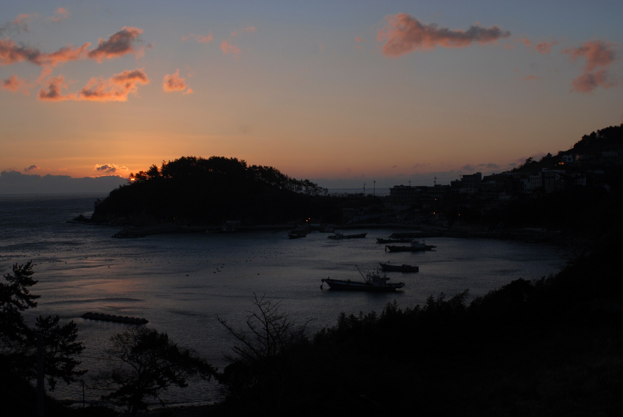 The sun rises over a harbor Jan. 16 near Dadohaehaesang National Park, Republic of Korea. (U.S. Air Force photo/Staff Sgt. Eric Burks)