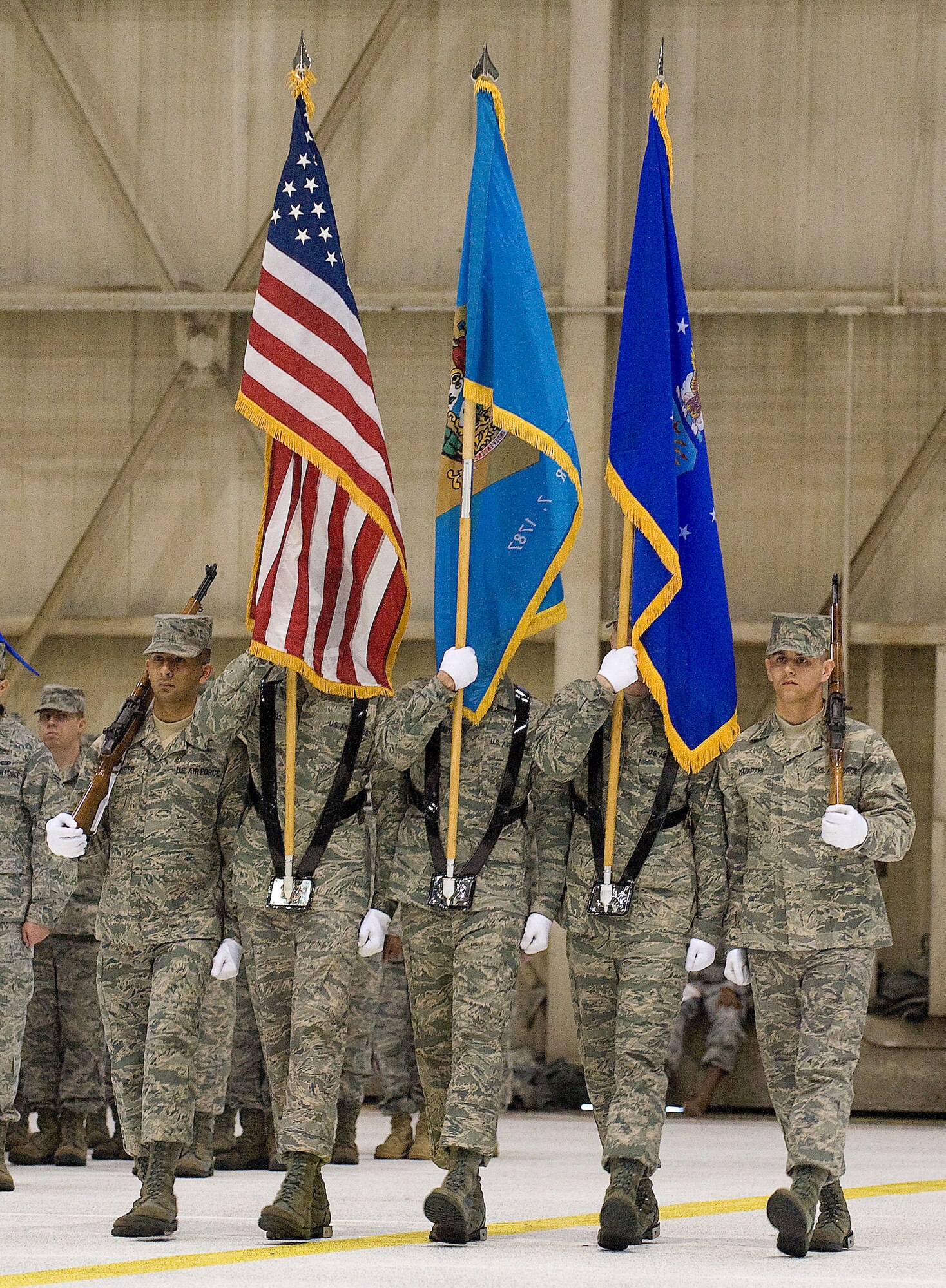 The Dover Air Force Base Honor Guard posts the colors during the 436th Airlift Wing change of command ceremony Jan. 27, 2011. (U.S. Air Force photo/Jason Minto)