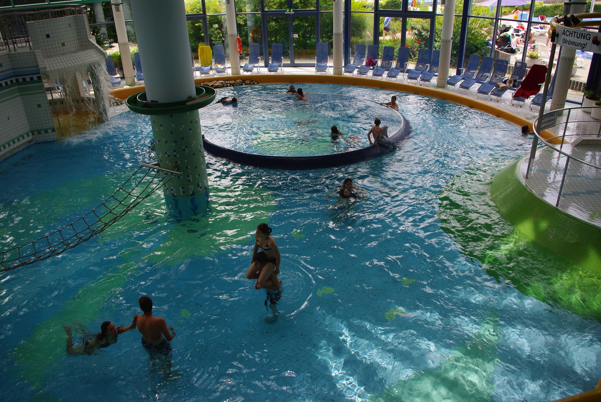 SPANGDAHLEM AIR BASE, Germany -- One modern pool complex in the Eifel is the water paradise CASCADE that offers pools, solariums, saunas, massage rooms, wellness treatments, whirlpools and slides, as well as restaurants, shows, music and laser presentations. The complex consists of six different pools for all ages. (U.S. Air Force photo/Iris Reiff)