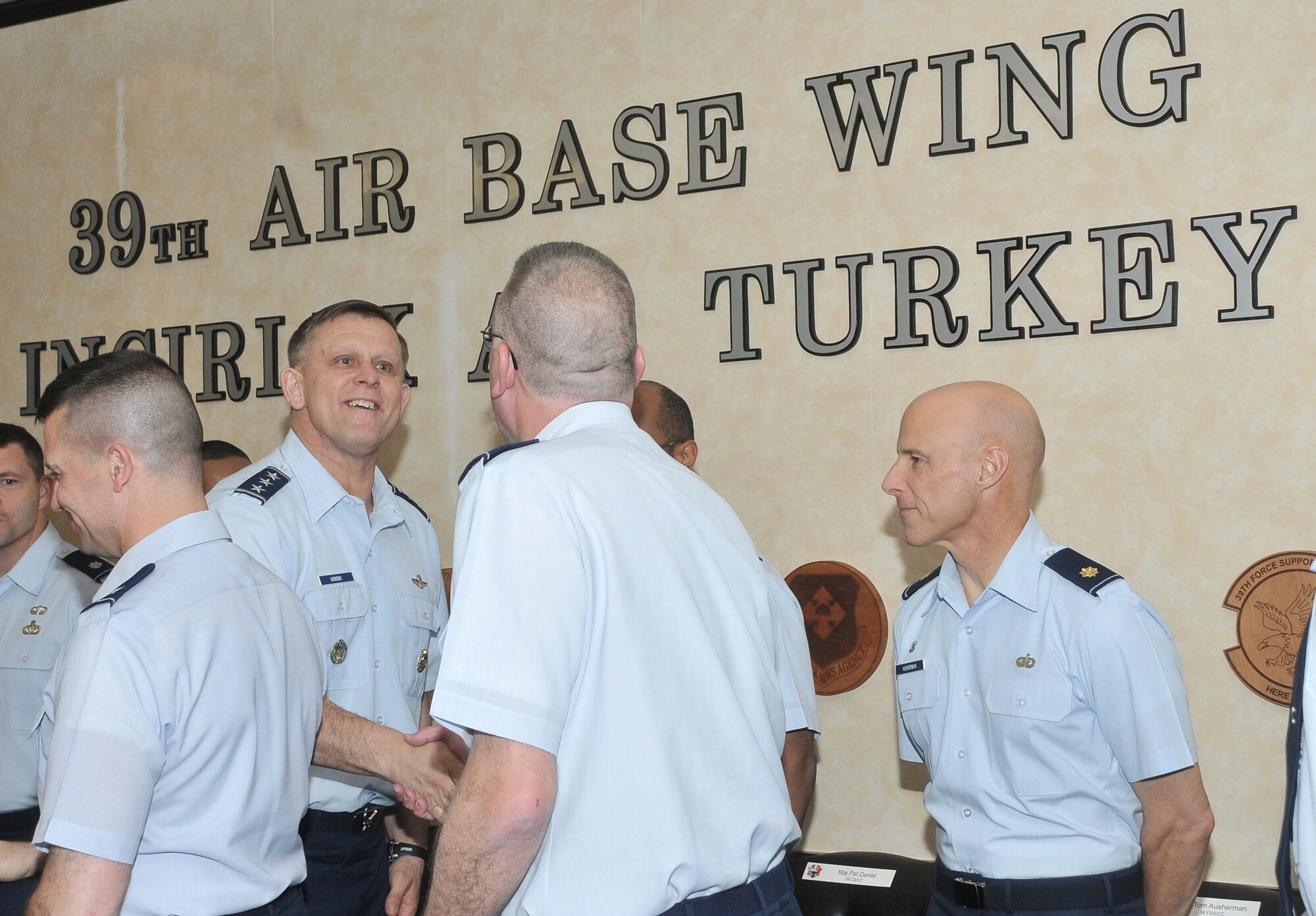 Lt. Gen. Frank Gorenc, 3rd Air Force commander, meets with commanders at Incirlik Air Base for the mission brief Jan. 24, at Incirlik Air Base, Turkey. General Gorenc toured Incirlik and spoke to Airmen about changes happening in the Air Force. As the 3rd Air Force commander, the general is responsible for 10 wings throughout Europe.  In this role, he visits the wings to gain perspective on how each wing accomplishes its mission and interact with Airmen. (U.S. Air Force photo by Staff Sgt. Alexandre Montes/released)
