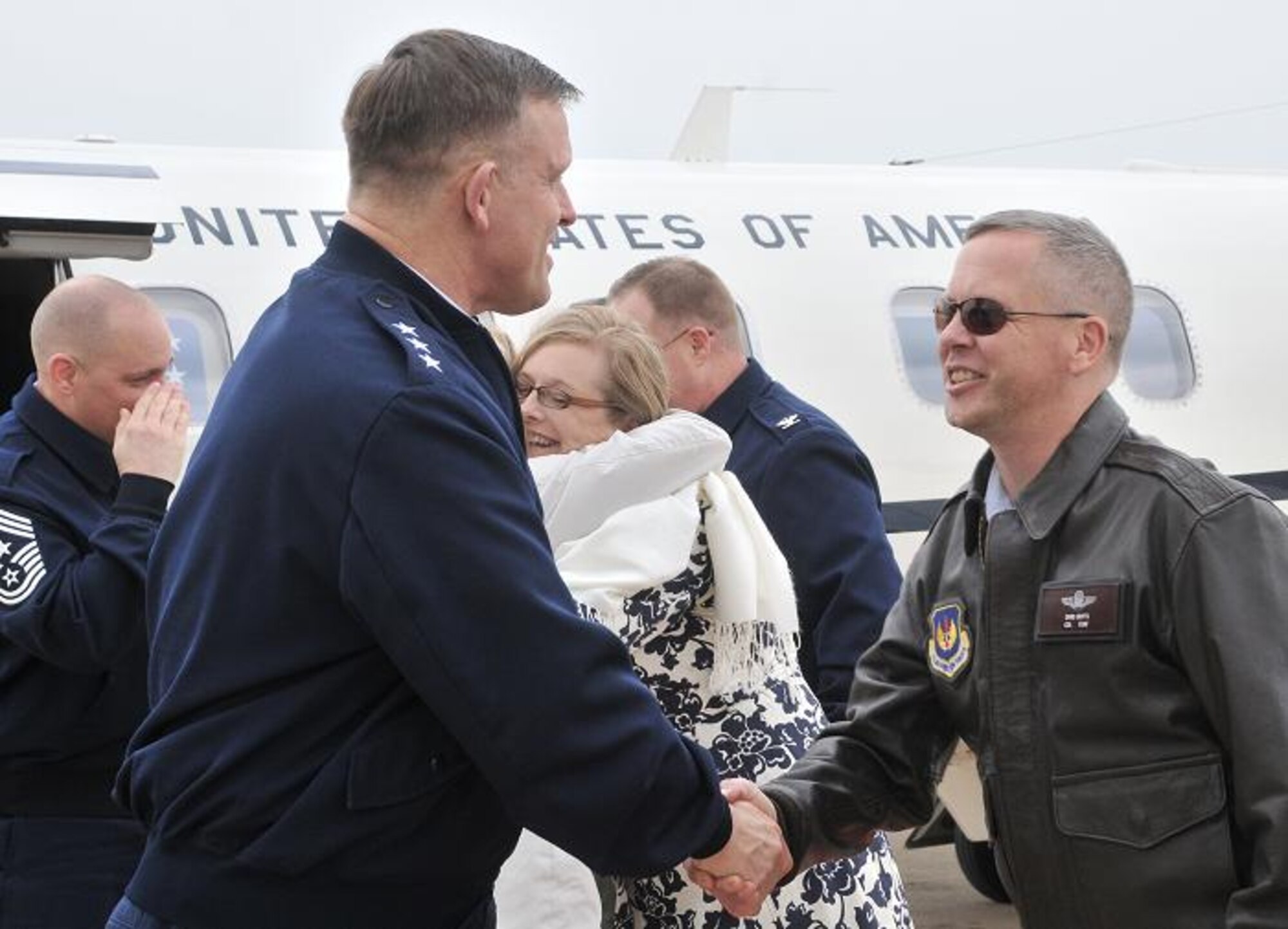 Lt. Gen. Frank Gorenc, the 3rd Air Force commander, is greeted by Col. Anthony Butts, the 39th Air Base Wing vice commander, Jan. 24, at Incirlik Air Base, Turkey. General Gorenc toured Incirlik and talked to Airmen about changes happening in the Air Force. As the 3rd Air Force commander, the general is responsible for 10 wings throughout Europe.  In this role, he visits the wings to gain perspective on how each wing accomplishes its mission and interact with Airmen. (U.S. Air Force photo by Staff Sgt. Alexandre Montes/released)