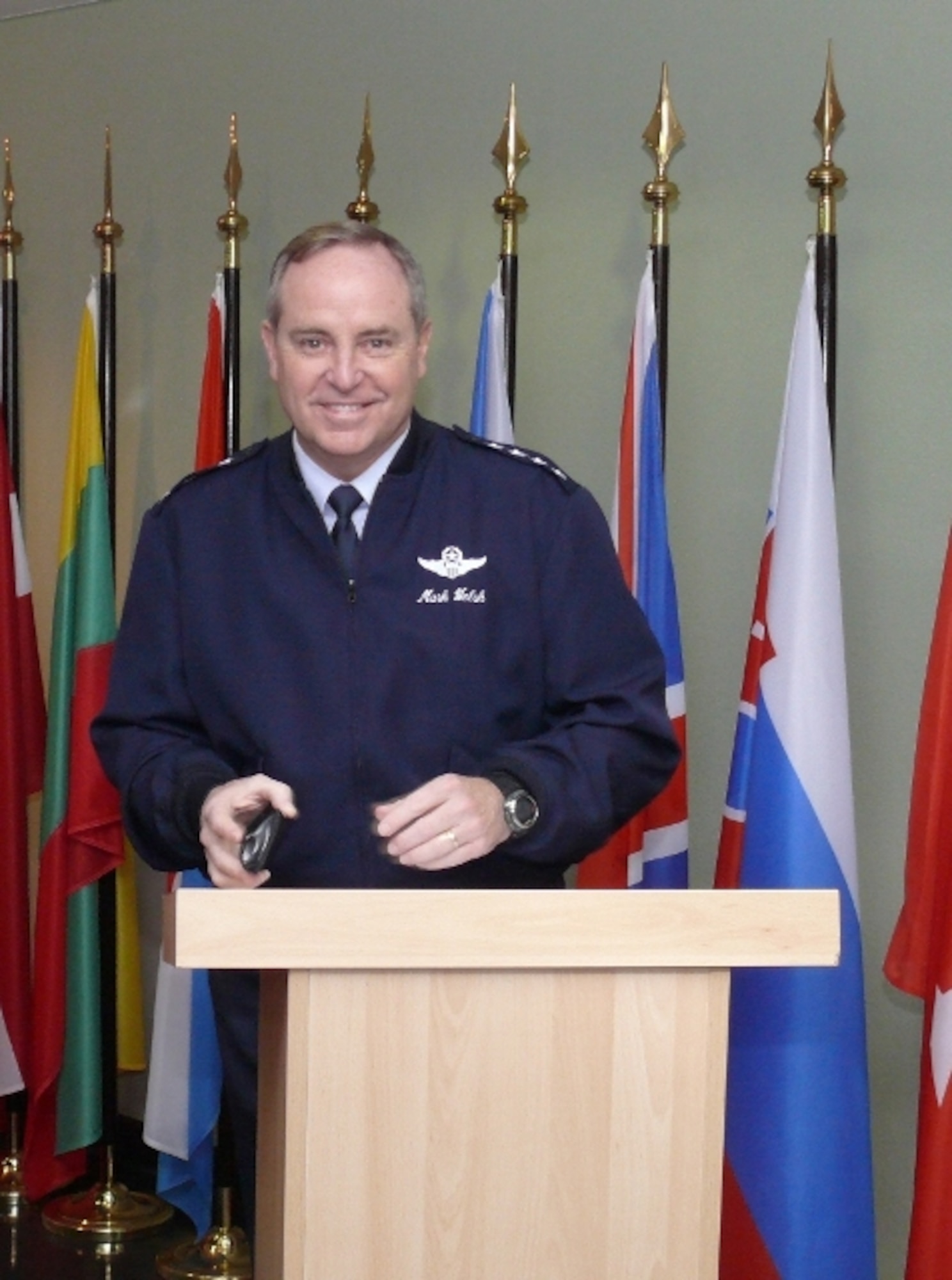 Gen. Mark A. Welsh III, commander of Allied Air Command Ramstein, signs the guestbook at Combined Air Operations Centre at Uedem, Germany, Jan. 27, 2011. 
(NATO photo/Klaus Sattler)