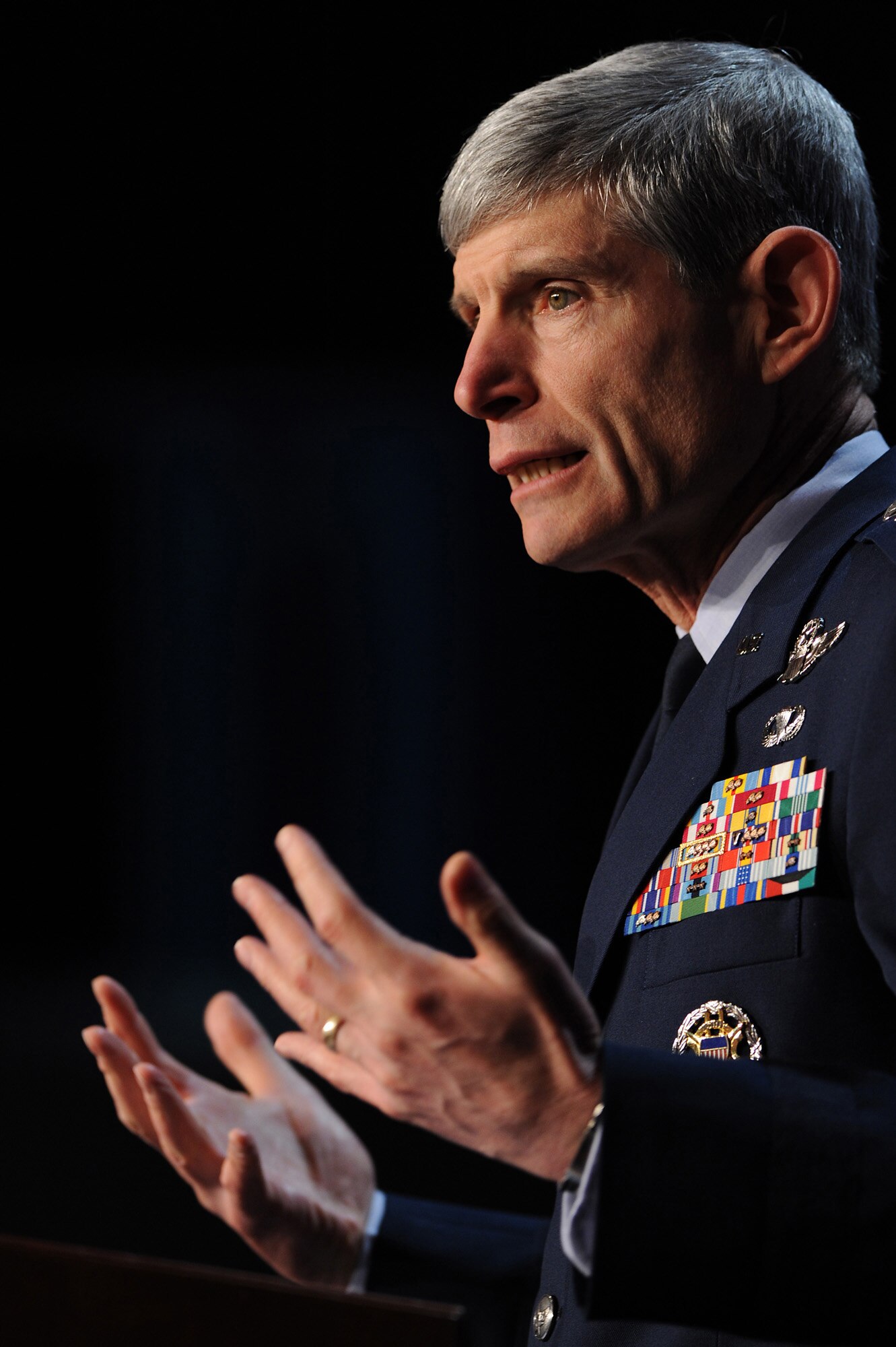 Air Force Chief of Staff Gen. Norton Schwartz speaks at the Reserve Officers Association National Security Symposium  Jan. 30, 2011, in Washington, D.C.  General Schwartz said men and women serving in the Reserve play a key role in today's joint fight efforts.  (U.S. Air Force photo/Scott M. Ash)